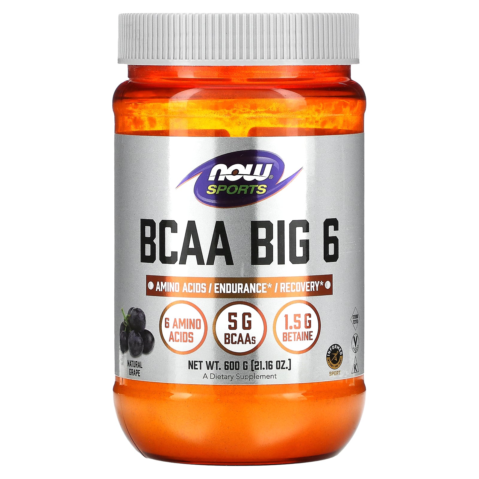 Now Foods, Sports, BCAA Big 6, Natural Grape, 600 GM UPC 733739001191 | HiLife Vitamins