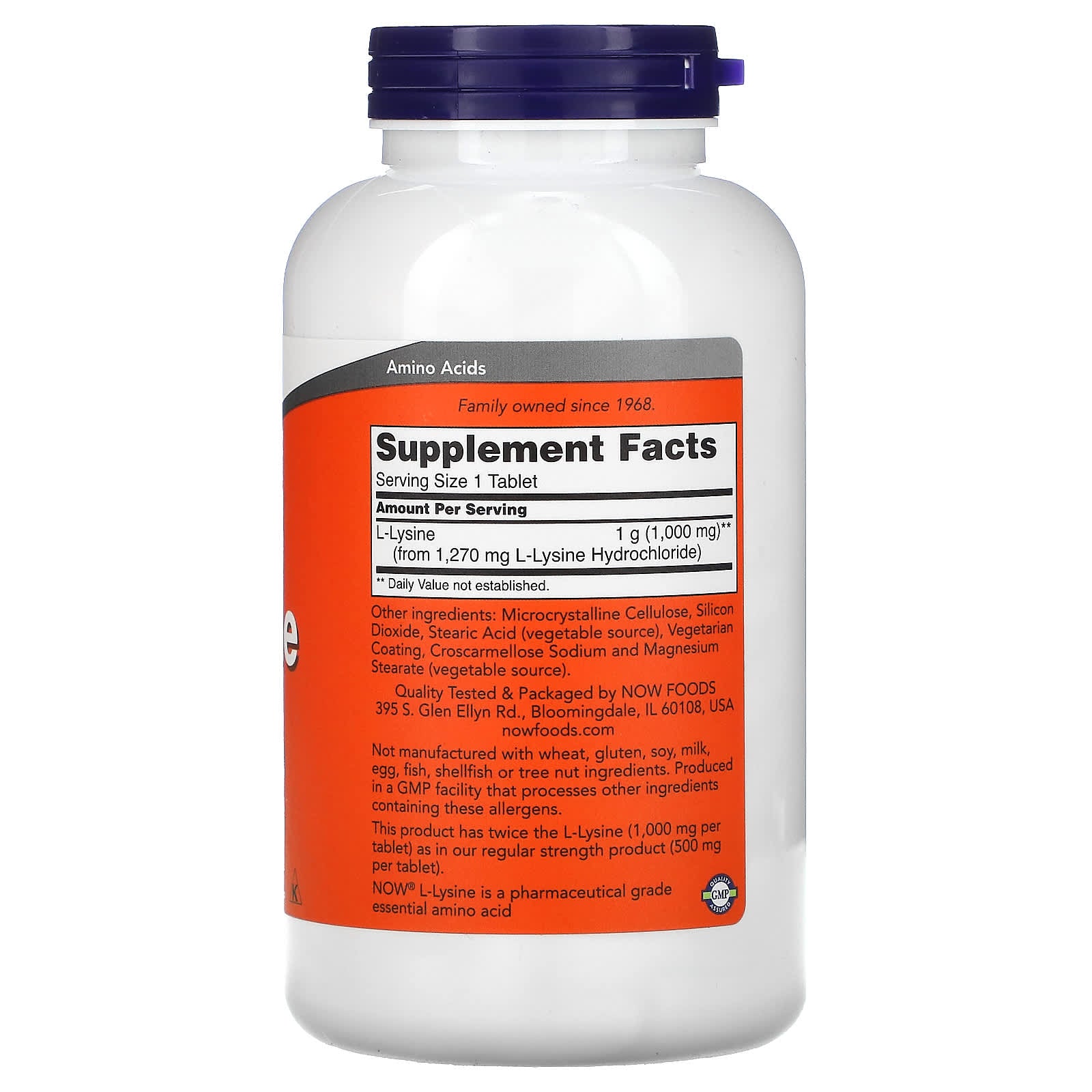 Now Foods, L-Lysine, 1,000 mg, 250 Tablets UPC 733739001238 | HiLife Vitamins