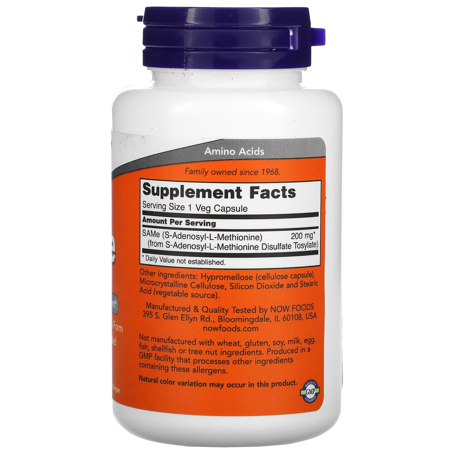 Now Foods, SAM-E 200MG, 60 Veg Caps UPC 733739001276 | HiLife Vitamins