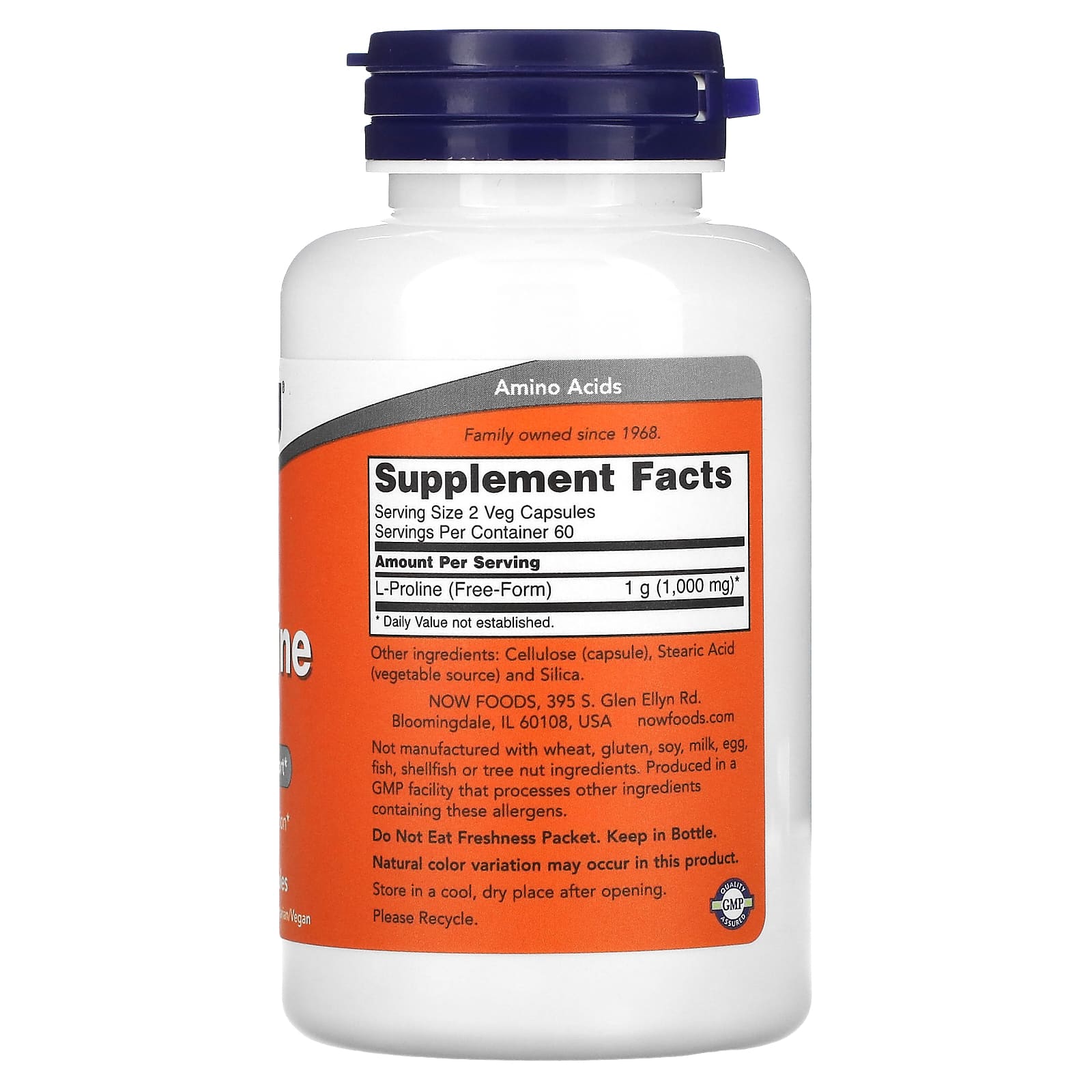 Now Foods, Proline 500 mg, 120 Veg Capsules UPC 733739001337 | HiLife Vitamins