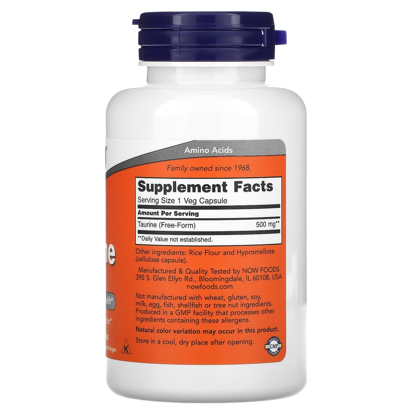 Now Foods, Taurine 500 mg, 100 Capsules UPC 733739001405 | HiLife Vitamins