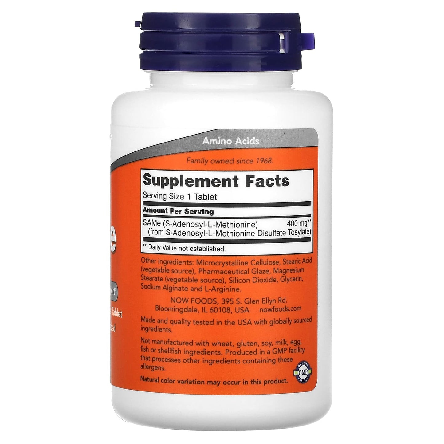 Now Foods, SAM-e Enteric Coated 400 mg, 60 Tablets UPC 733739001412 | HiLife Vitamins