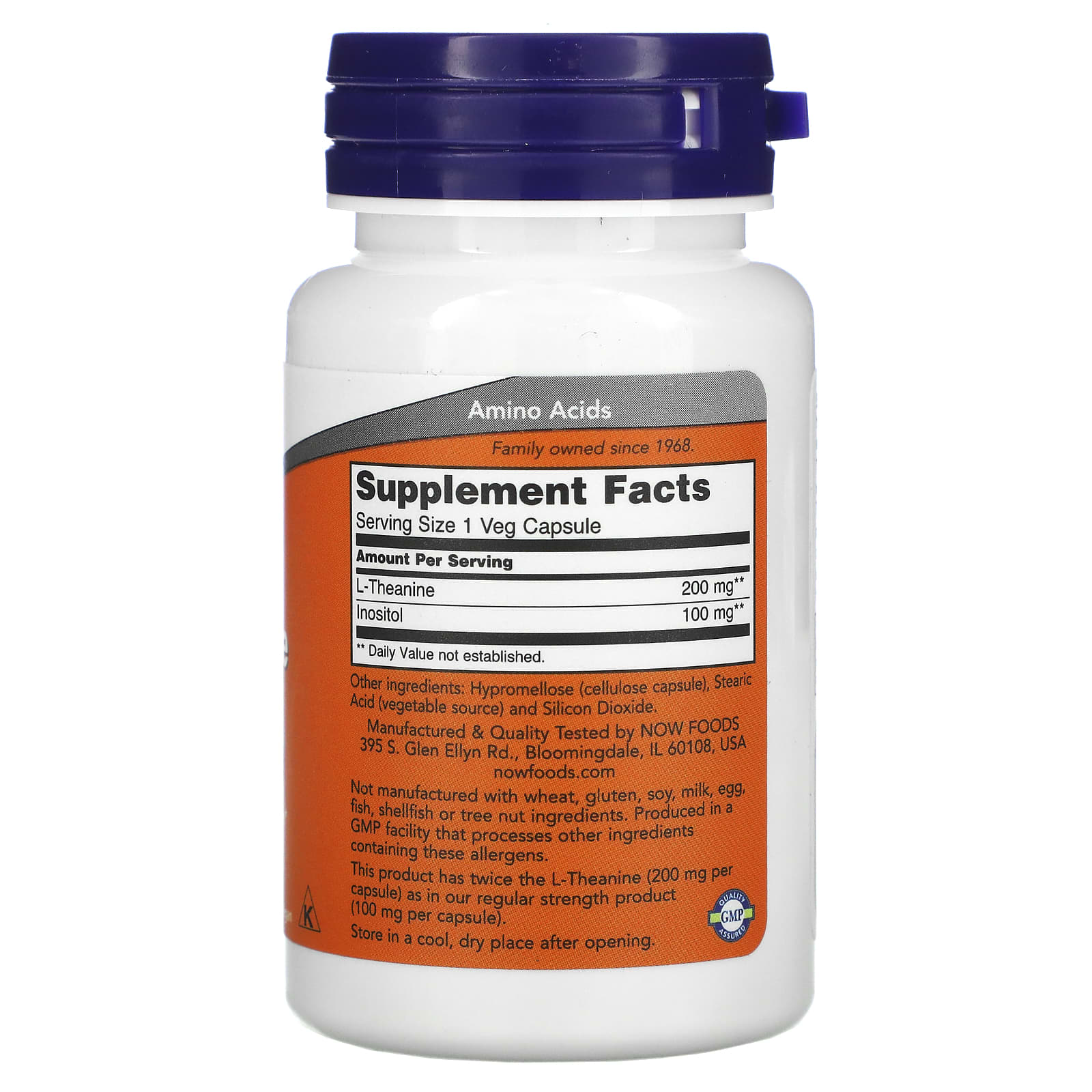 Now Foods, Theanine 200 mg, 60 Veg Capsules UPC 733739001474 | HiLife Vitamins