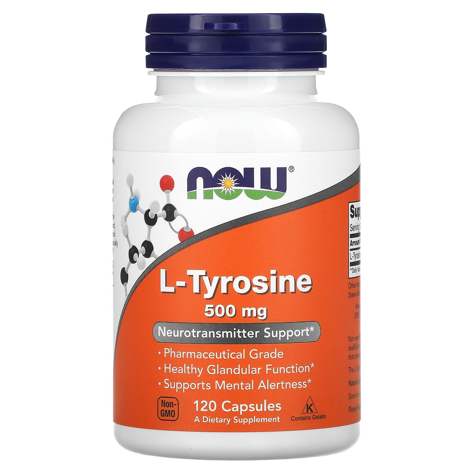Now Foods, L-Tyrosine, 500 mg, 120 Capsules UPC 733739001627 | HiLife Vitamins