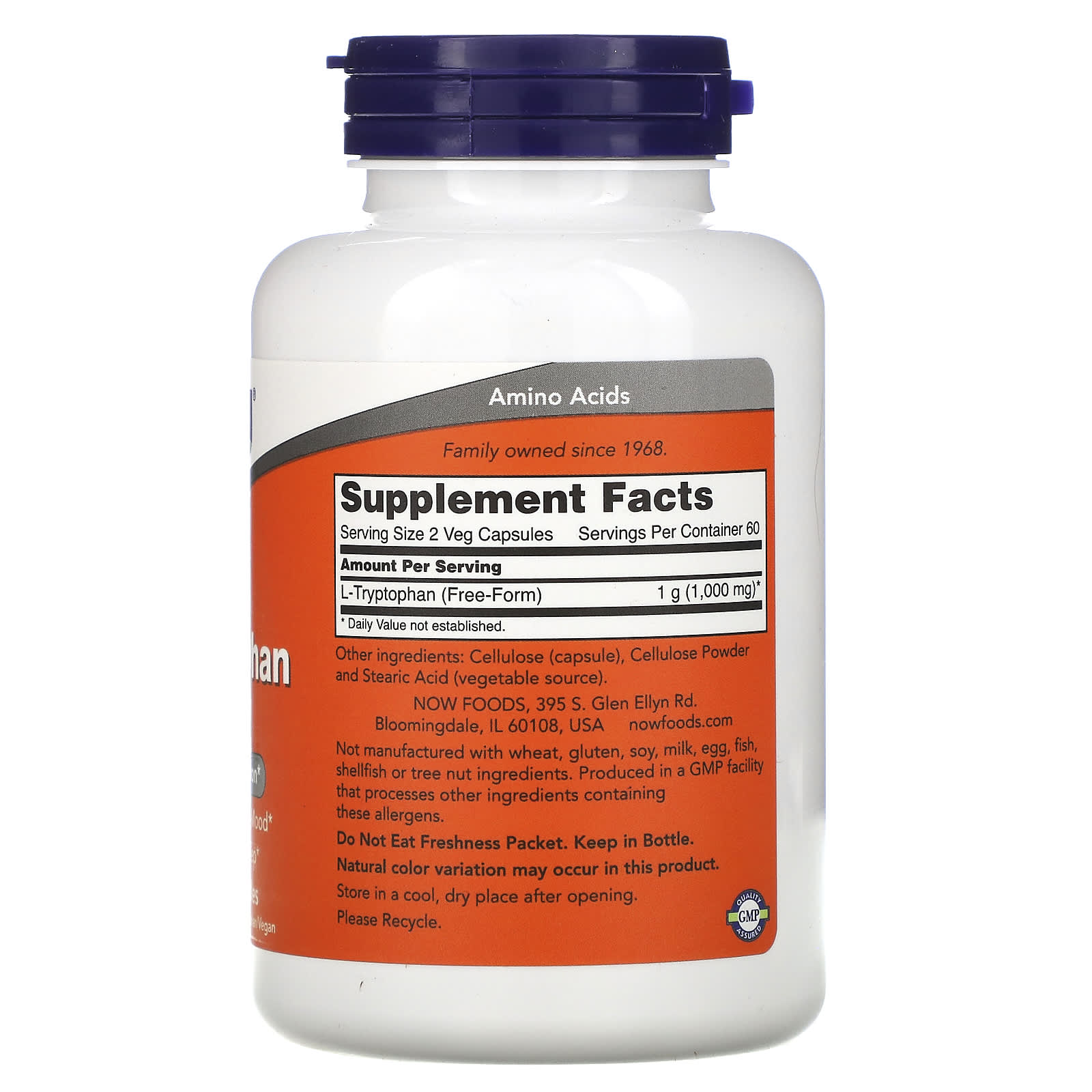 Now Foods, L-Tryptophan 500mg 120, 120 Vegetarian Capsules UPC 733739001672 | HiLife Vitamins