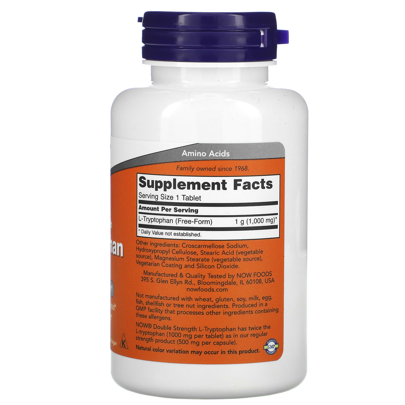 Now Foods, L-Tryptophan 1000 mg, 60 Tablets UPC 733739001696 | HiLife Vitamins
