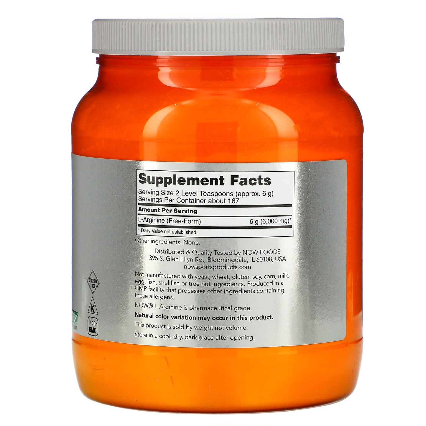 Now Foods, ARGININE PWD 2.2lbs, 1 pwder UPC 733739002112 | HiLife Vitamins