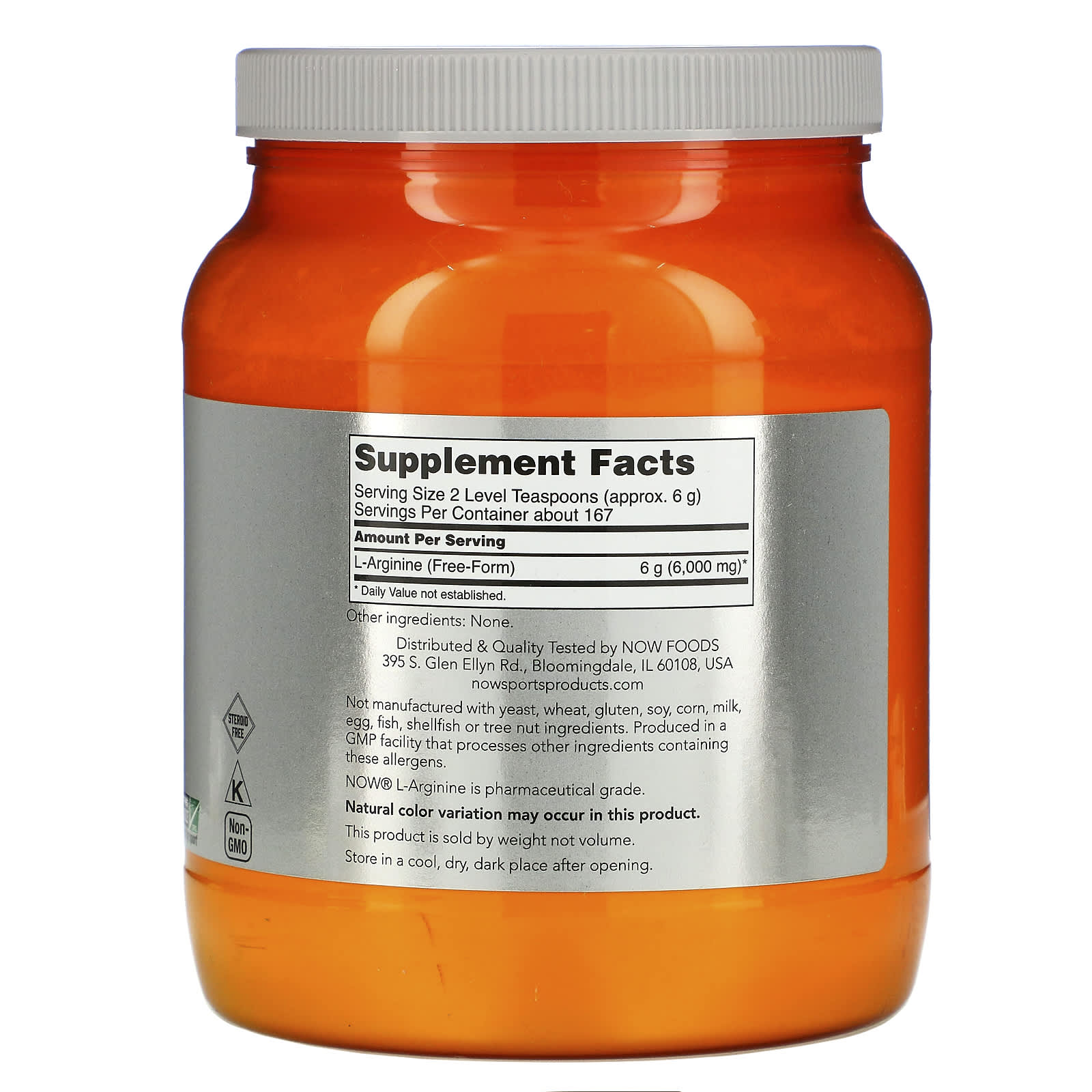 Now Foods, ARGININE PWD 2.2lbs, 1 pwder UPC 733739002112 | HiLife Vitamins