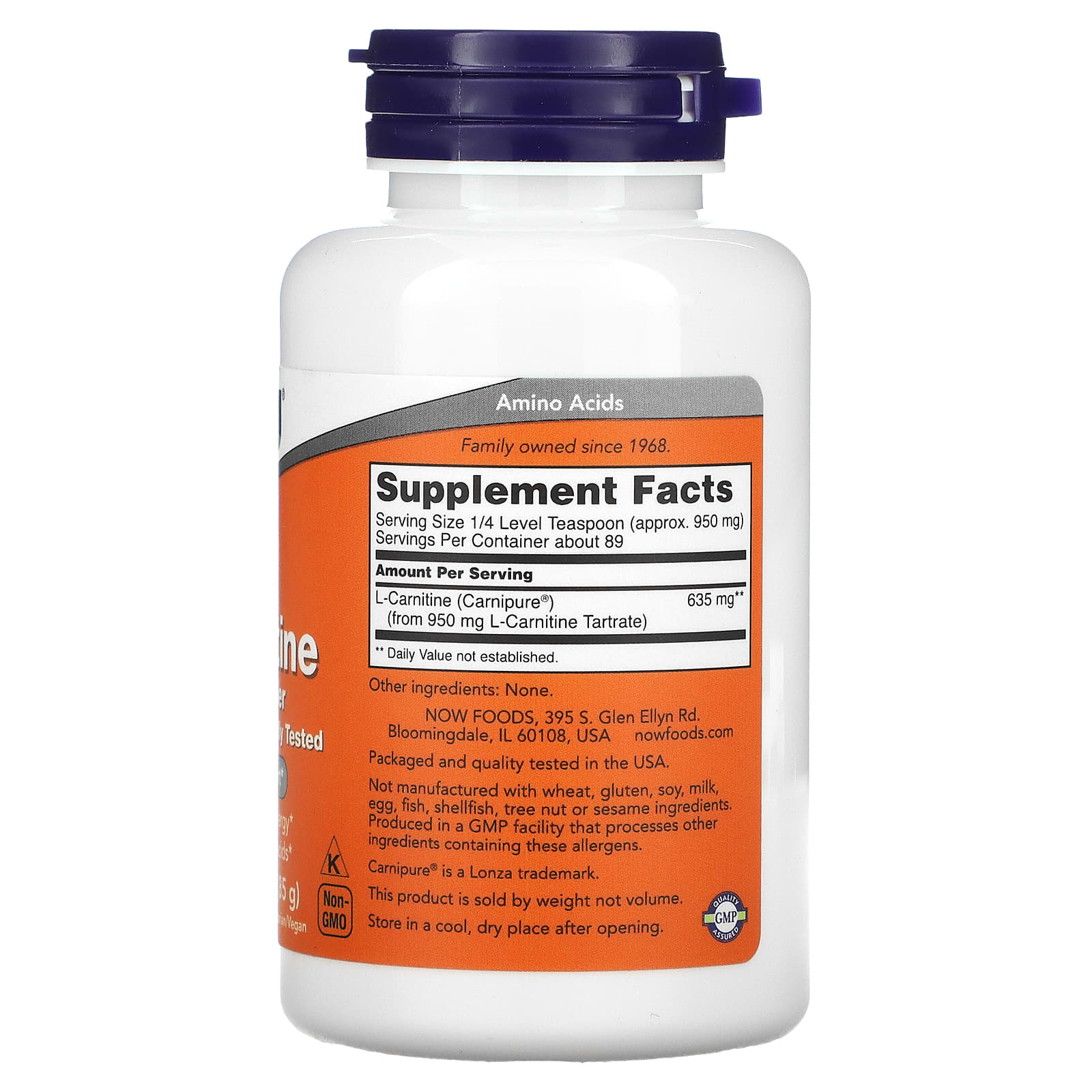 Now Foods, L-Carnitine, 3 OZ Powder UPC 733739002174 | HiLife Vitamins