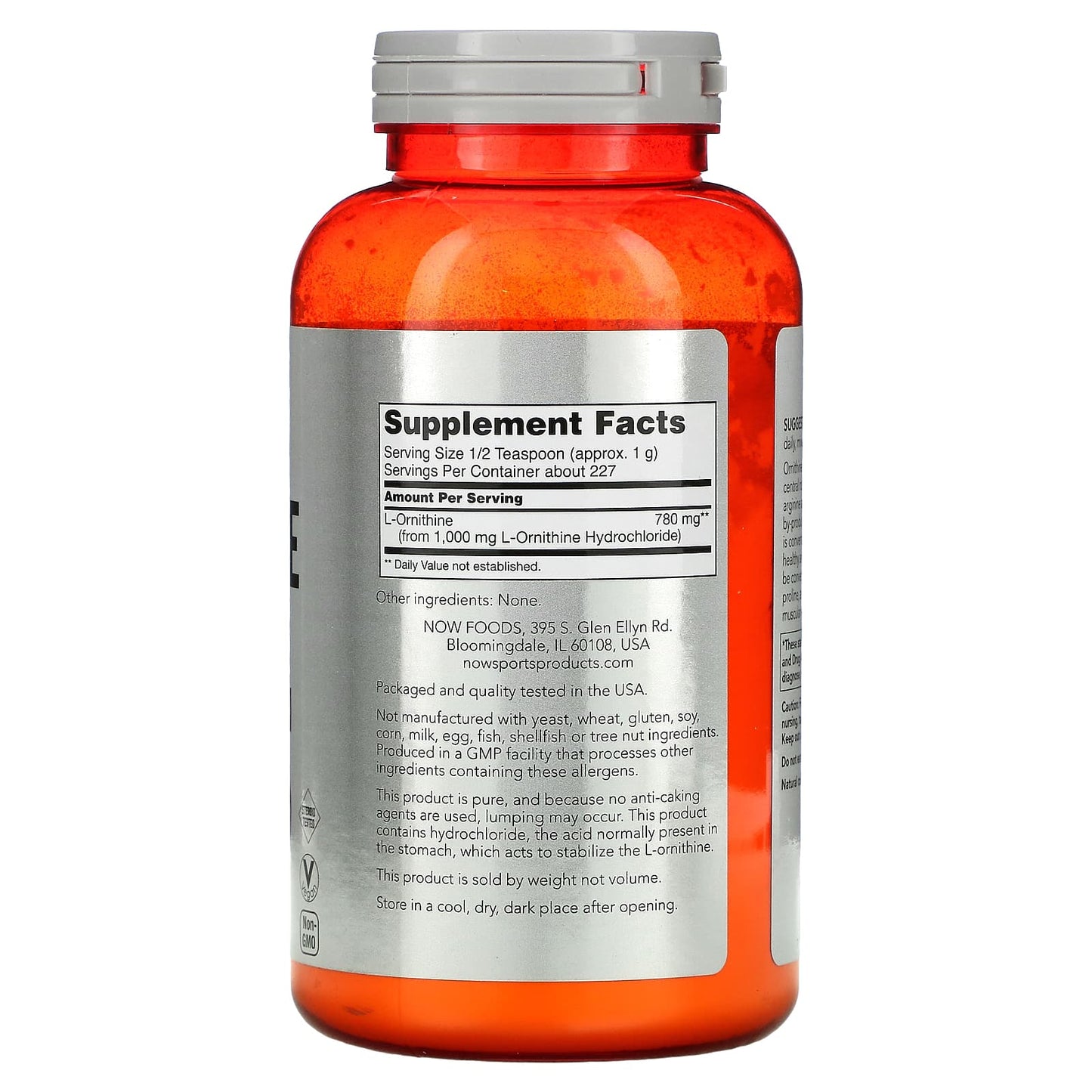 Now Foods, Ornithine, 8 OZ Powder UPC 733739002501 | HiLife Vitamins