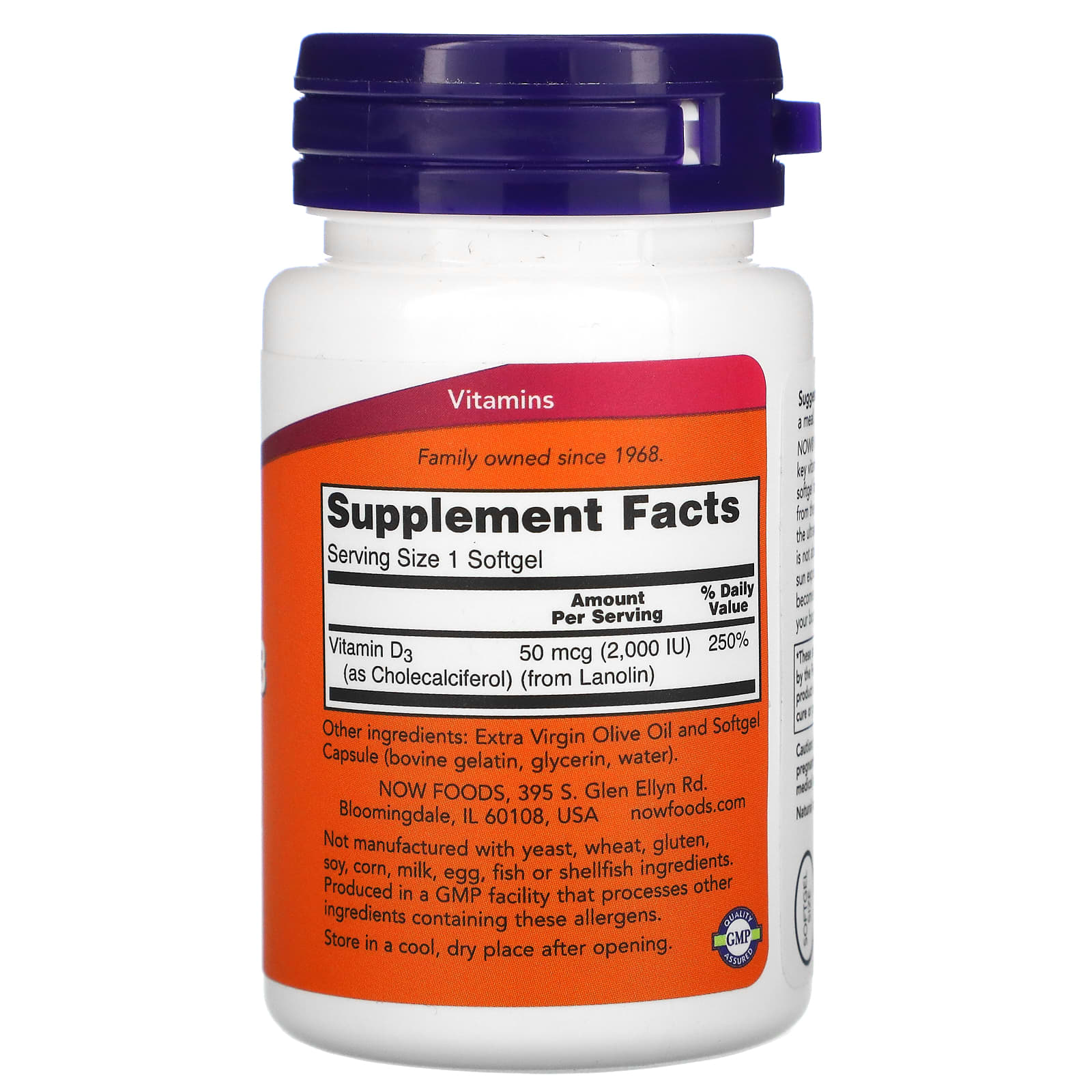Now Foods, Vitamin D-3 2000iu, 30 Softgels UPC 733739003553 | HiLife Vitamins