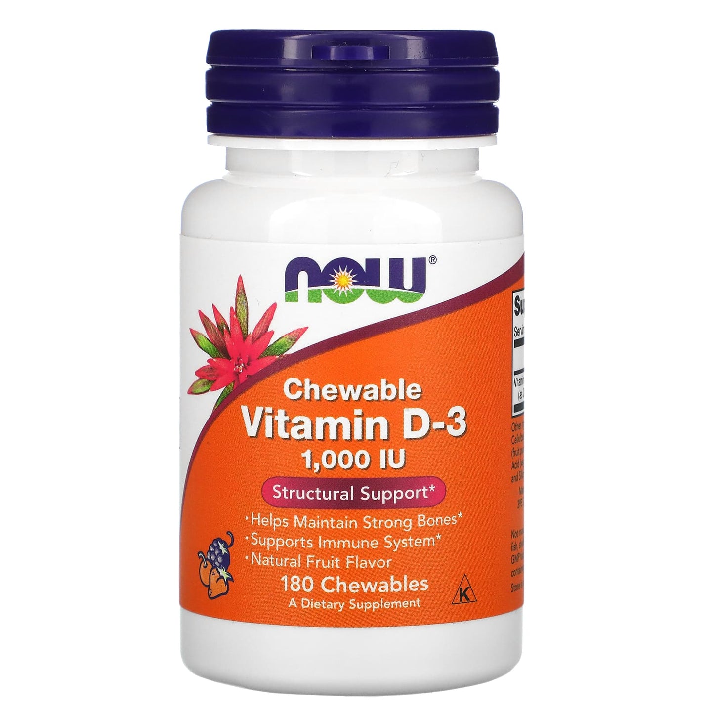 Now Foods, Chewable D-3 1000 IU Fruit Flavor, 180 Lozenges UPC 733739003577 | HiLife Vitamins