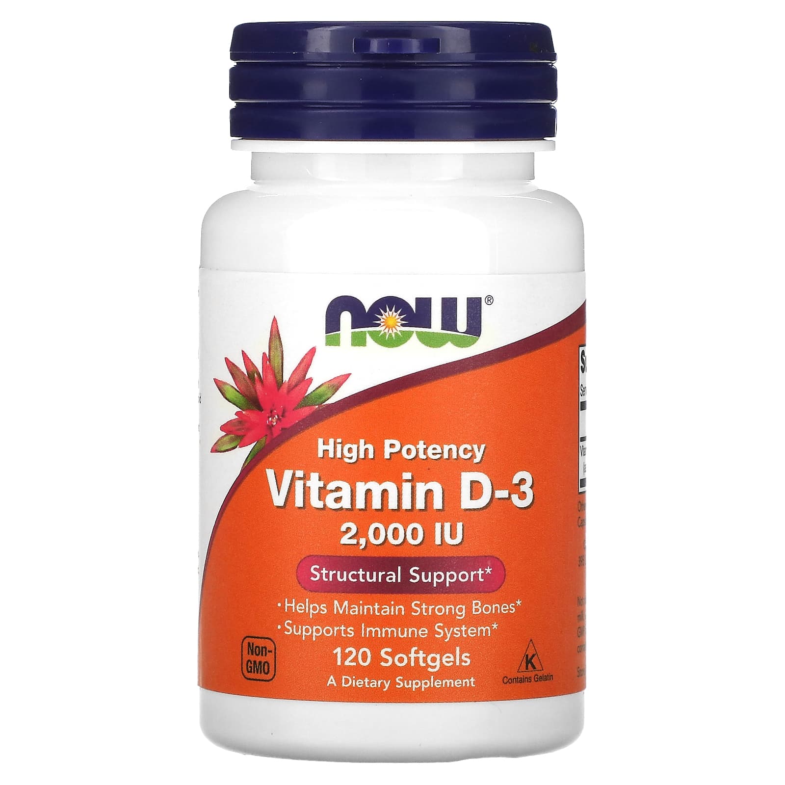 Now Foods, Vitamin D-3, High Potency, 2,000 IU, 120 Softgels UPC 733739003676 | HiLife Vitamins