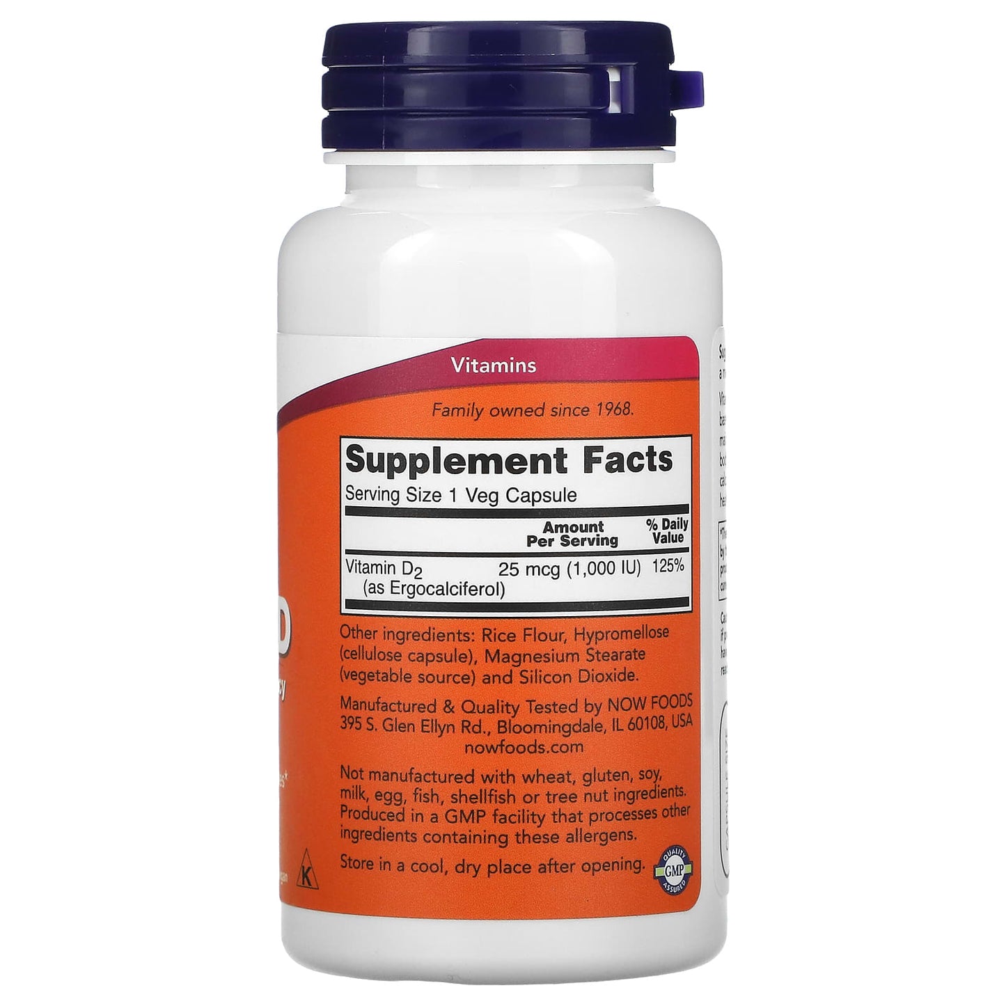 Now Foods, Vitamin D, High Potency, 1,000 IU, 120 Veg Capsules UPC 733739003683 | HiLife Vitamins