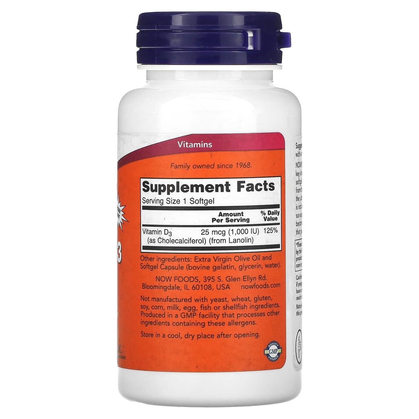 Now Foods, Vitamin D-3 1000 IU, 360 Softgels UPC 733739003751 | HiLife Vitamins