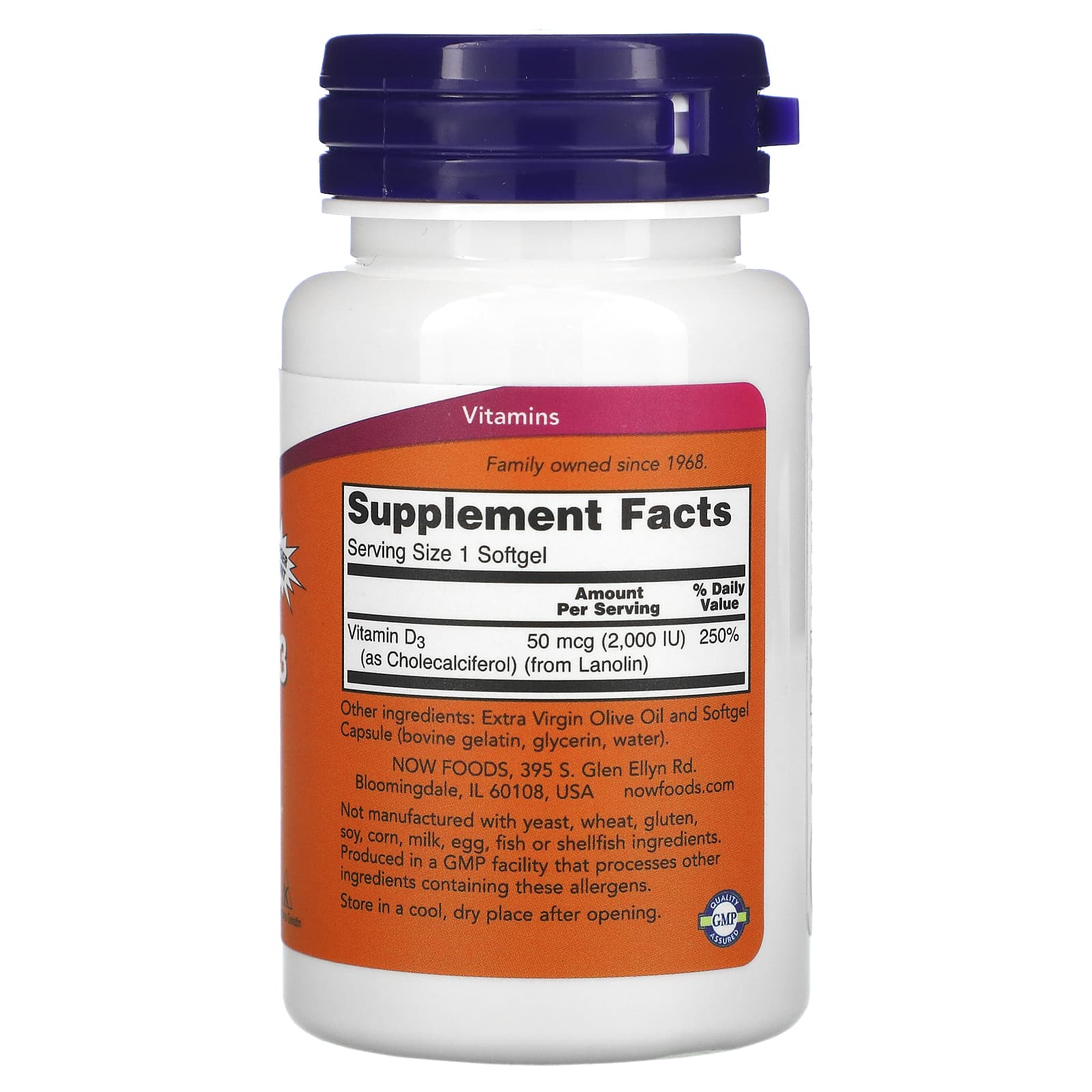 Now Foods, D-3 2000 IU, 240 Softgels UPC 733739003775 | HiLife Vitamins