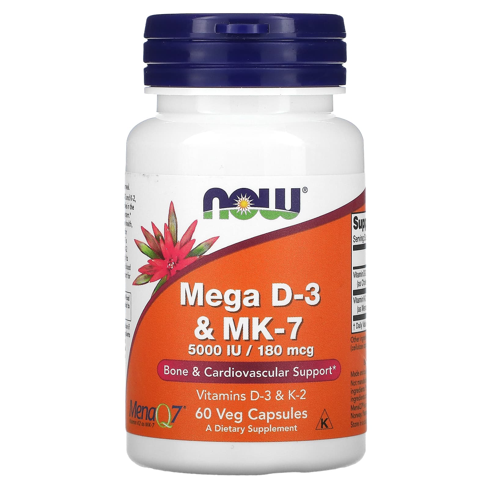 Now Foods, Mega D-3 & Mk-7, 60 Vegetarian Capsules UPC 733739003843 | HiLife Vitamins