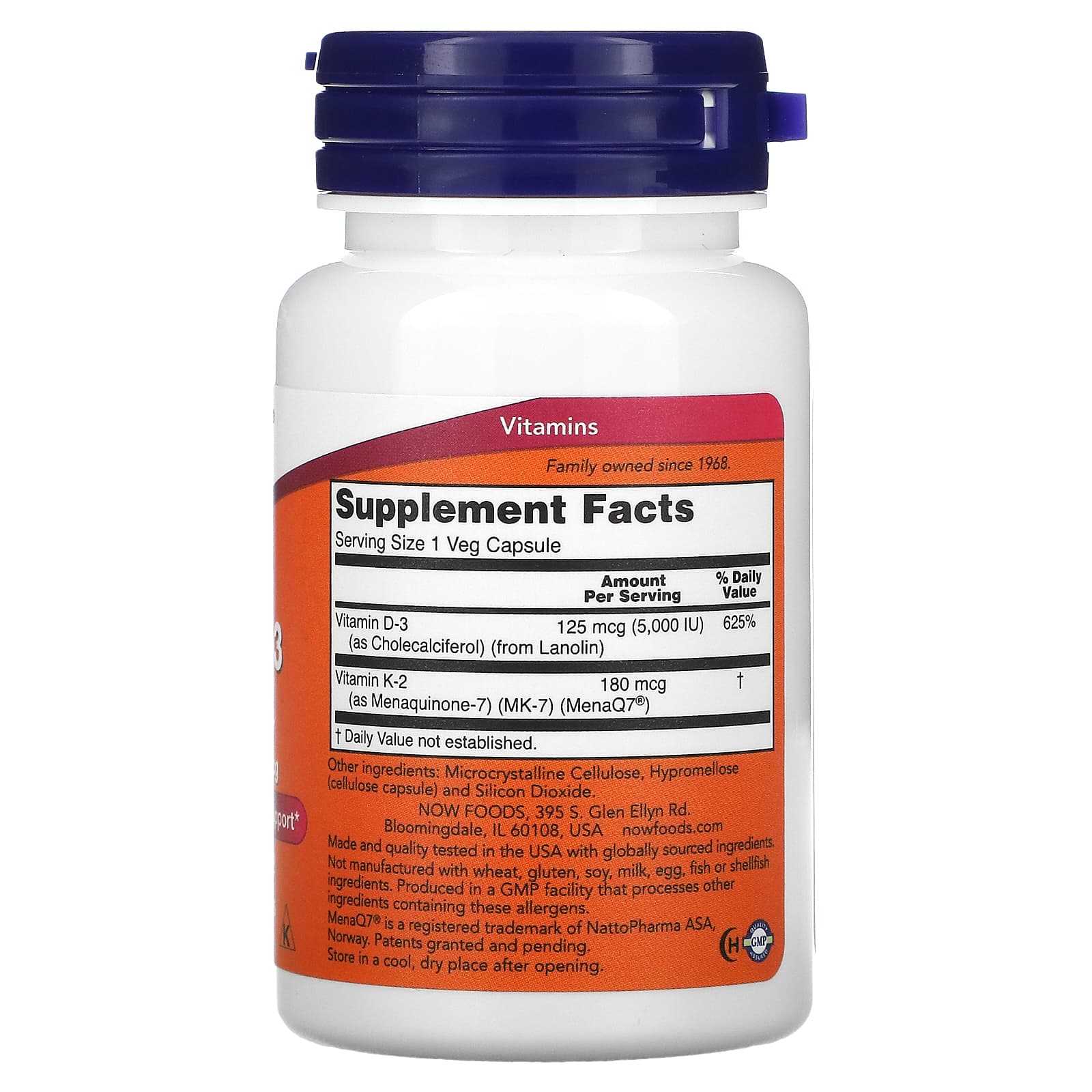 Now Foods, Mega D-3 & Mk-7, 60 Vegetarian Capsules UPC 733739003843 | HiLife Vitamins
