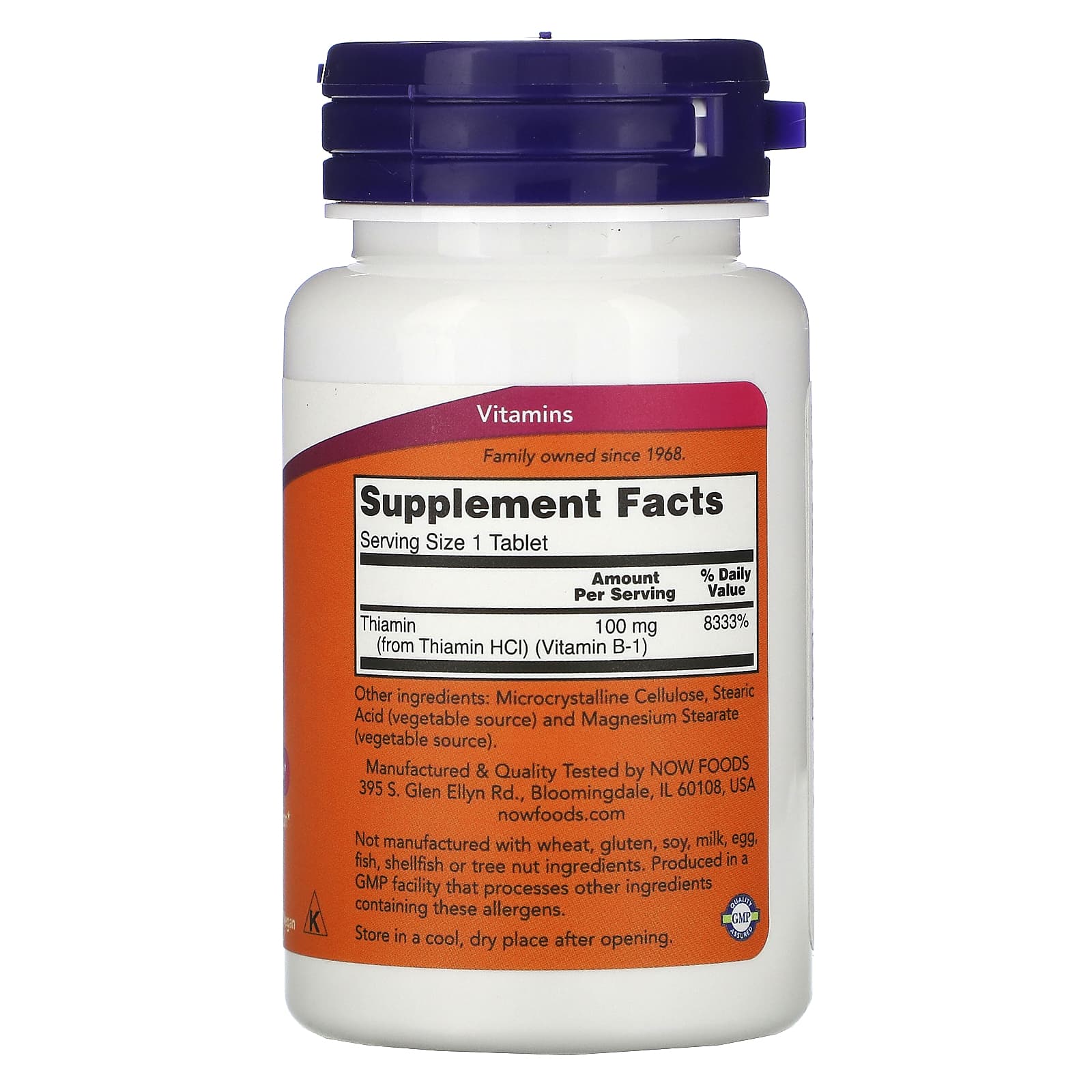 Now Foods, B-1 100 mg, 100 Tablets UPC 733739004468 | HiLife Vitamins