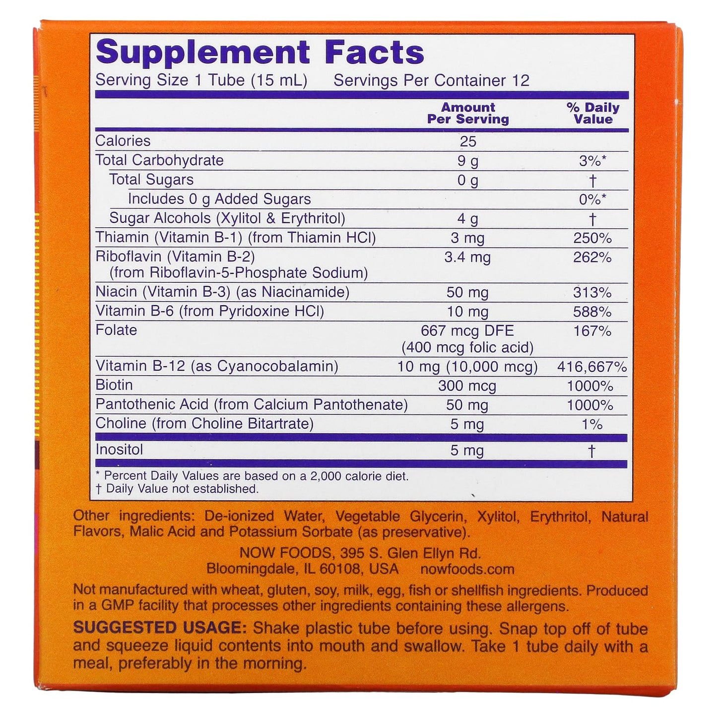 Now Foods, B-12 10,000 mcg, 12 15 ML Vials UPC 733739004536 | HiLife Vitamins