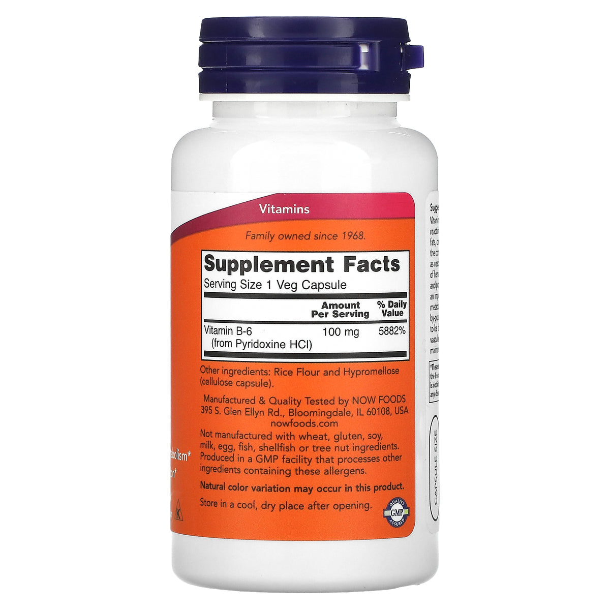 Now Foods, B-6, 100 mg, 100 Capsules UPC 733739004567 | Hilife Vitamins