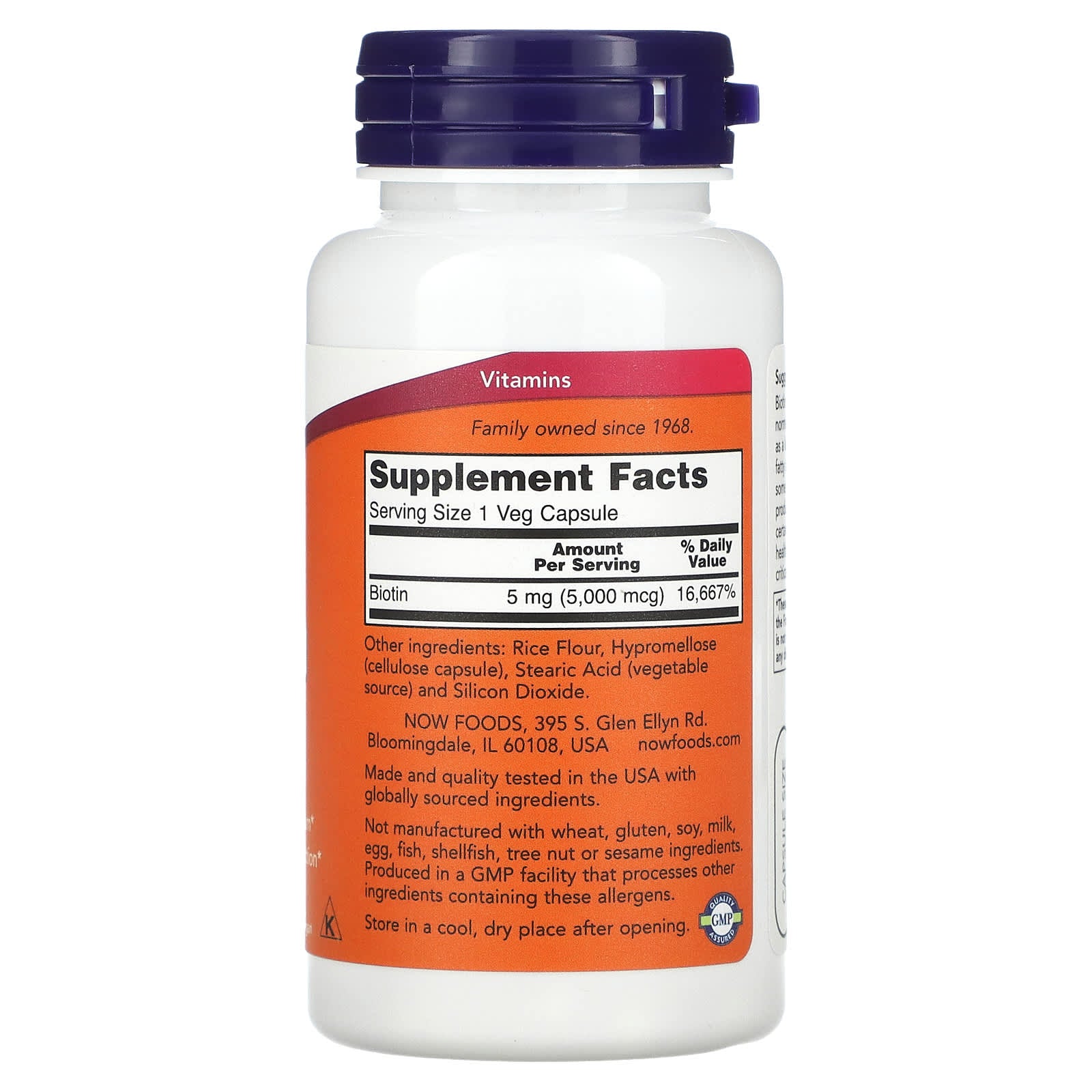 Now Foods, Biotin 5000mcg, 60 Vegetarian Capsules UPC 733739004710 | HiLife Vitamins