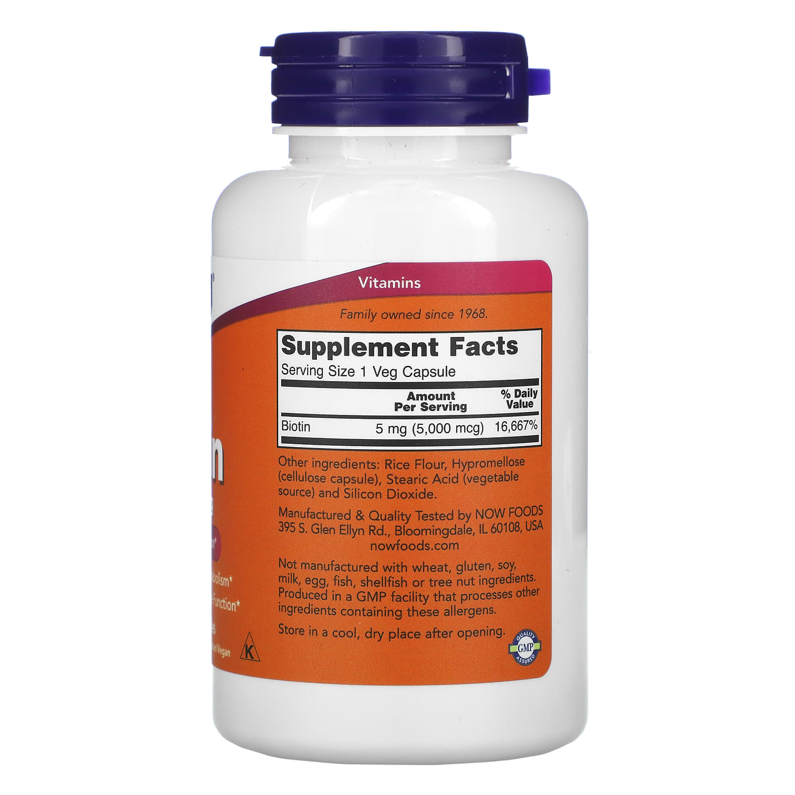 Now Foods, Biotin 5000mcg, 120 Veg Capsules UPC 733739004741 | HiLife Vitamins