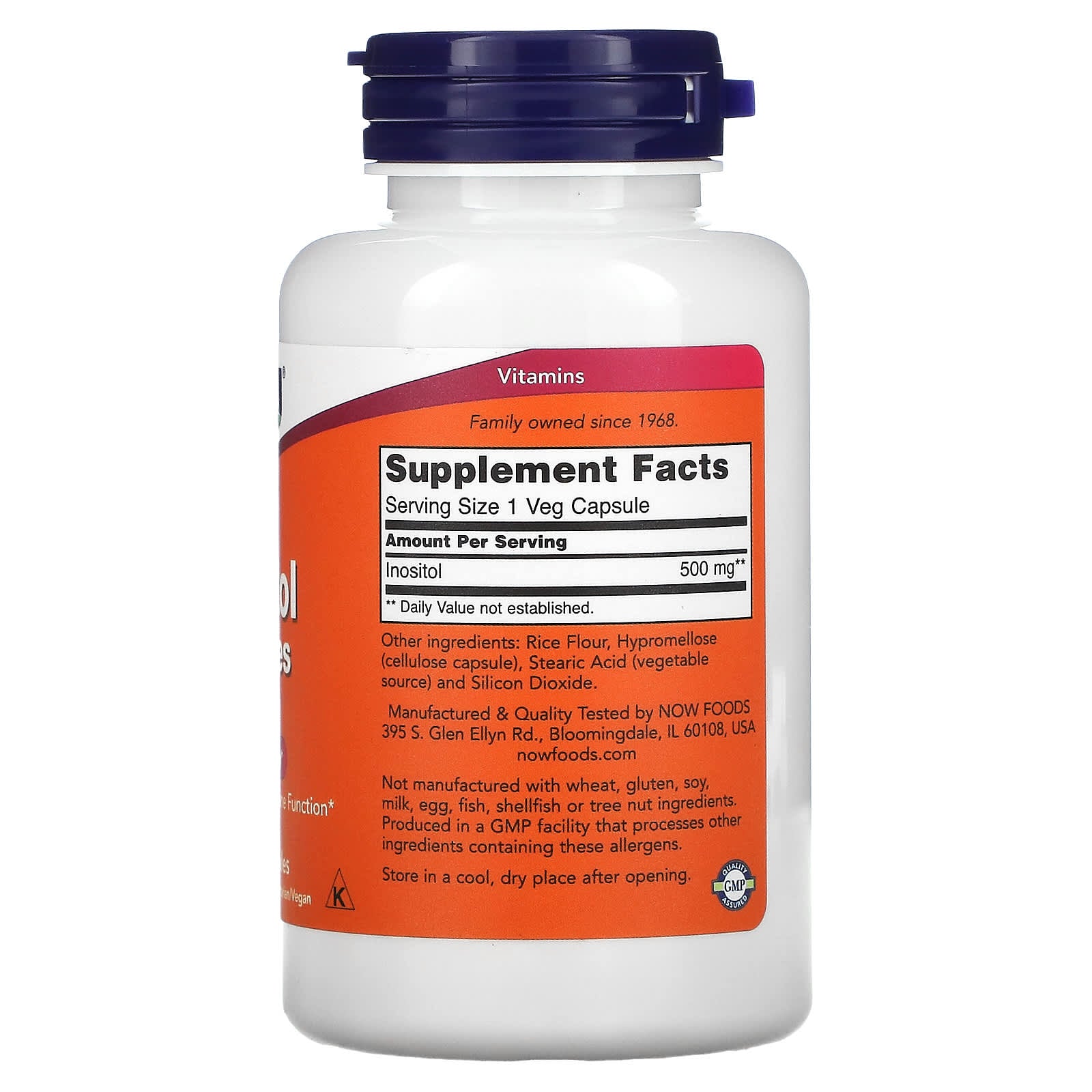 Now Foods, Inositol 500mg New, 100 Vegetarian Capsules UPC 733739004758 | HiLife Vitamins