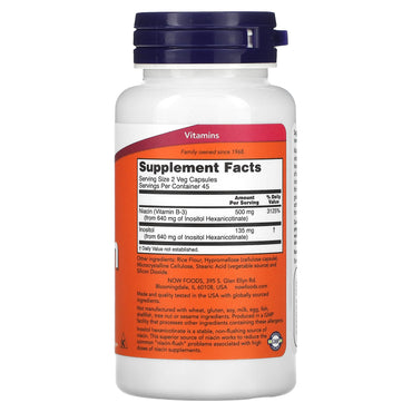 Now Foods, Flush-Free Niacin, 250 mg, 90 Veg Capsules UPC 733739004833 | Hilife Vitamins