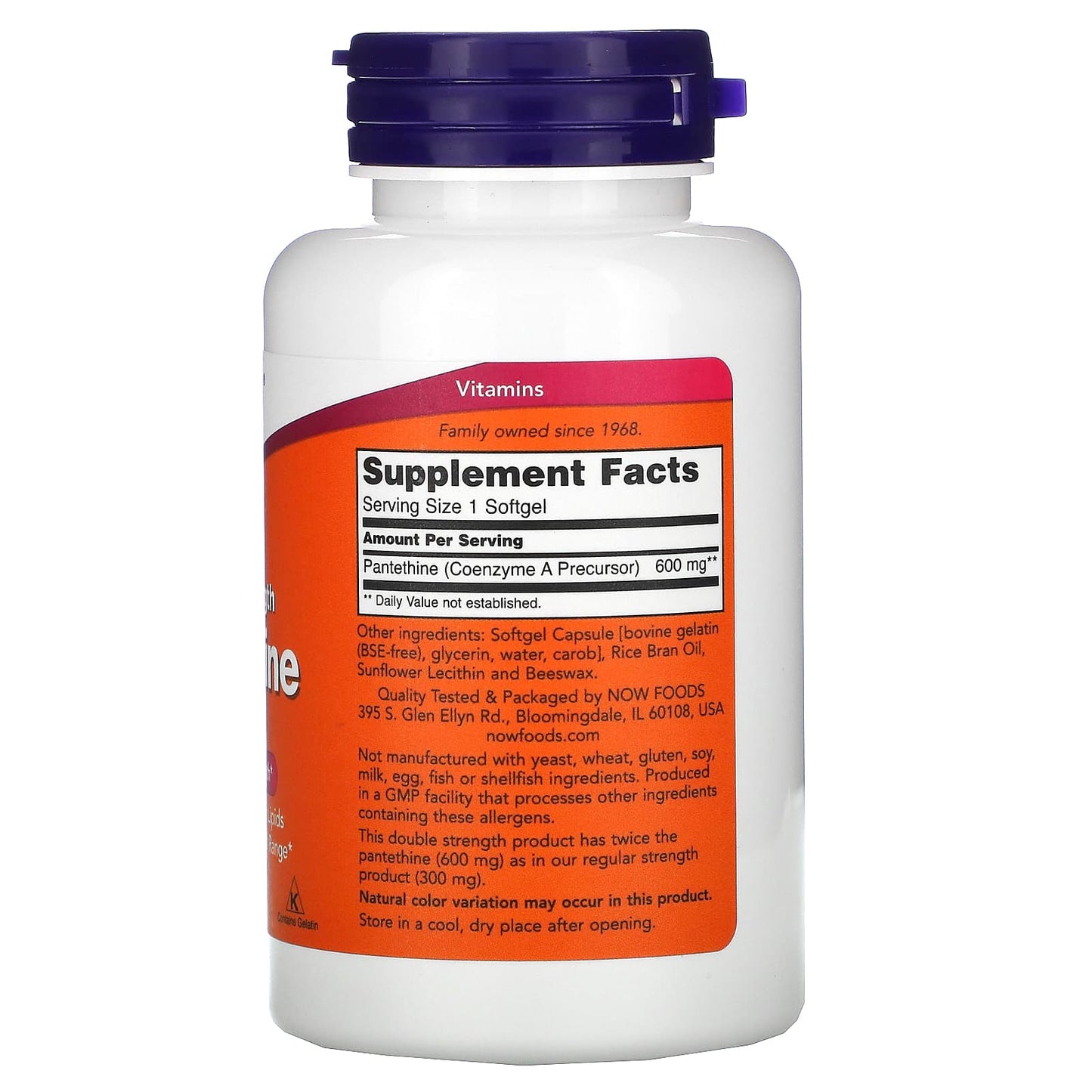 Now Foods, PANTETHINE 600MG, 60 Softgels UPC 733739004895 | HiLife Vitamins