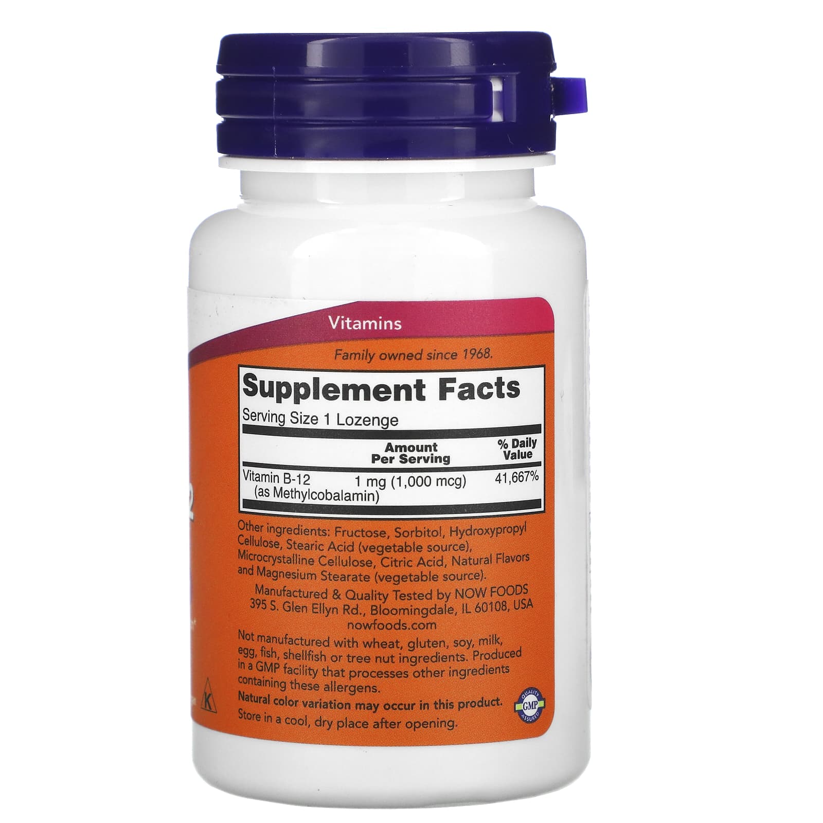 Now Foods, Methyl B-12, 1,000 mcg, 100 Lozenges UPC 733739004956 | HiLife Vitamins