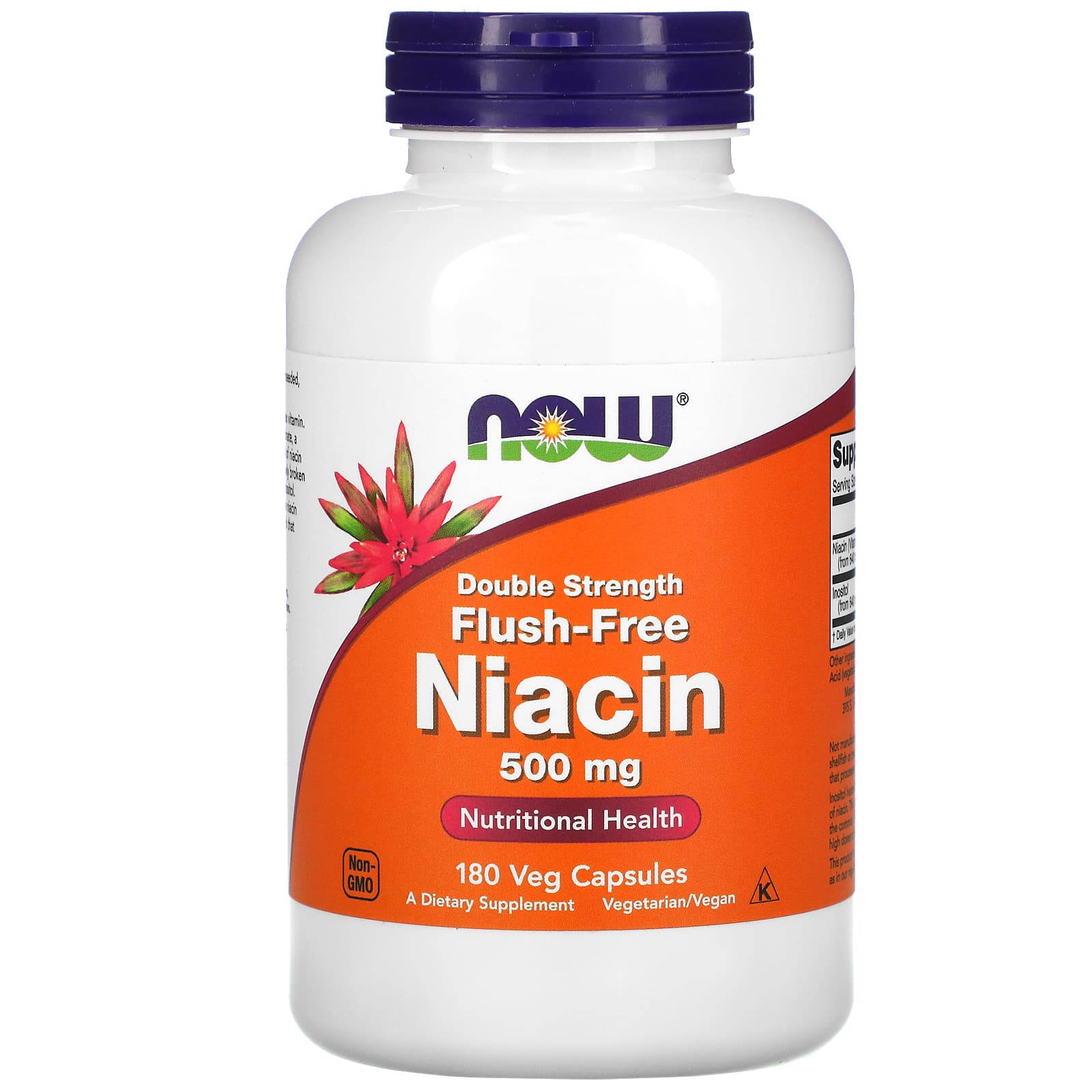 Now Foods, Niacin, Flush-Free, Double Strength, 500 mg, 180 Veg Capsules UPC 733739005007 | HiLife Vitamins