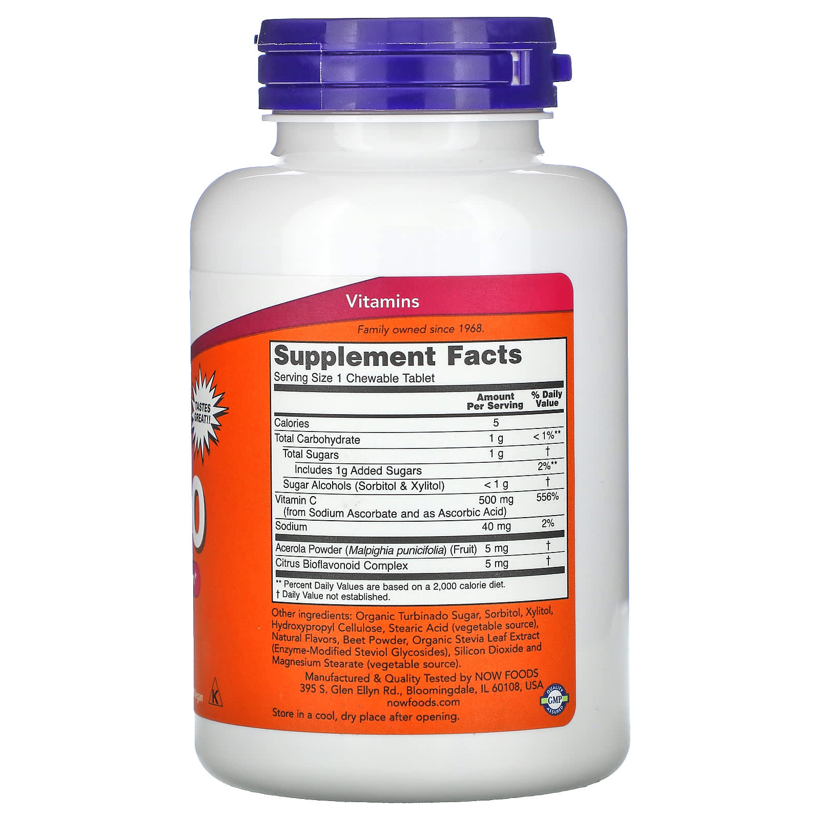 Now Foods, C-500 CHEW CHERRY, 100 Tablets UPC 733739006400 | HiLife Vitamins