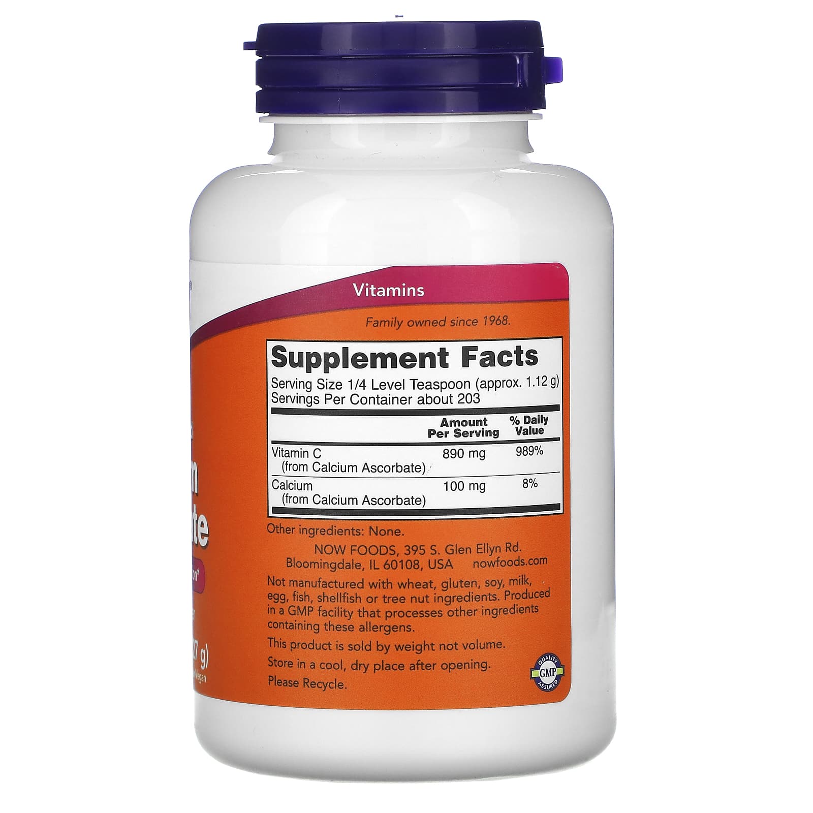 Now Foods, Calcium Ascorbate, 8 OZ Powder UPC 733739007520 | HiLife Vitamins