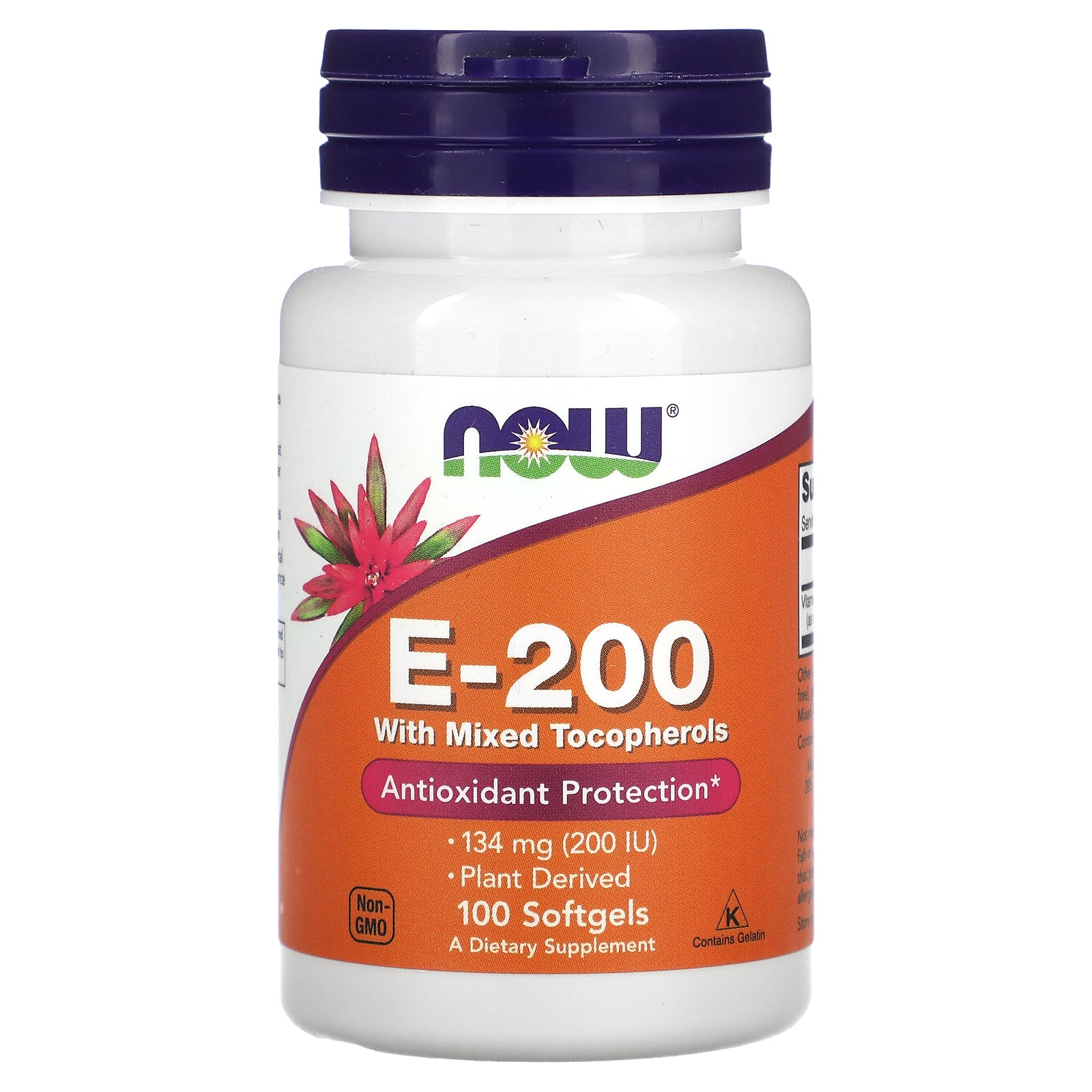Now Foods, E-200 with Mixed Tocopherols, 134 mg (200 IU), 100 Softgels UPC 733739008800 | HiLife Vitamins
