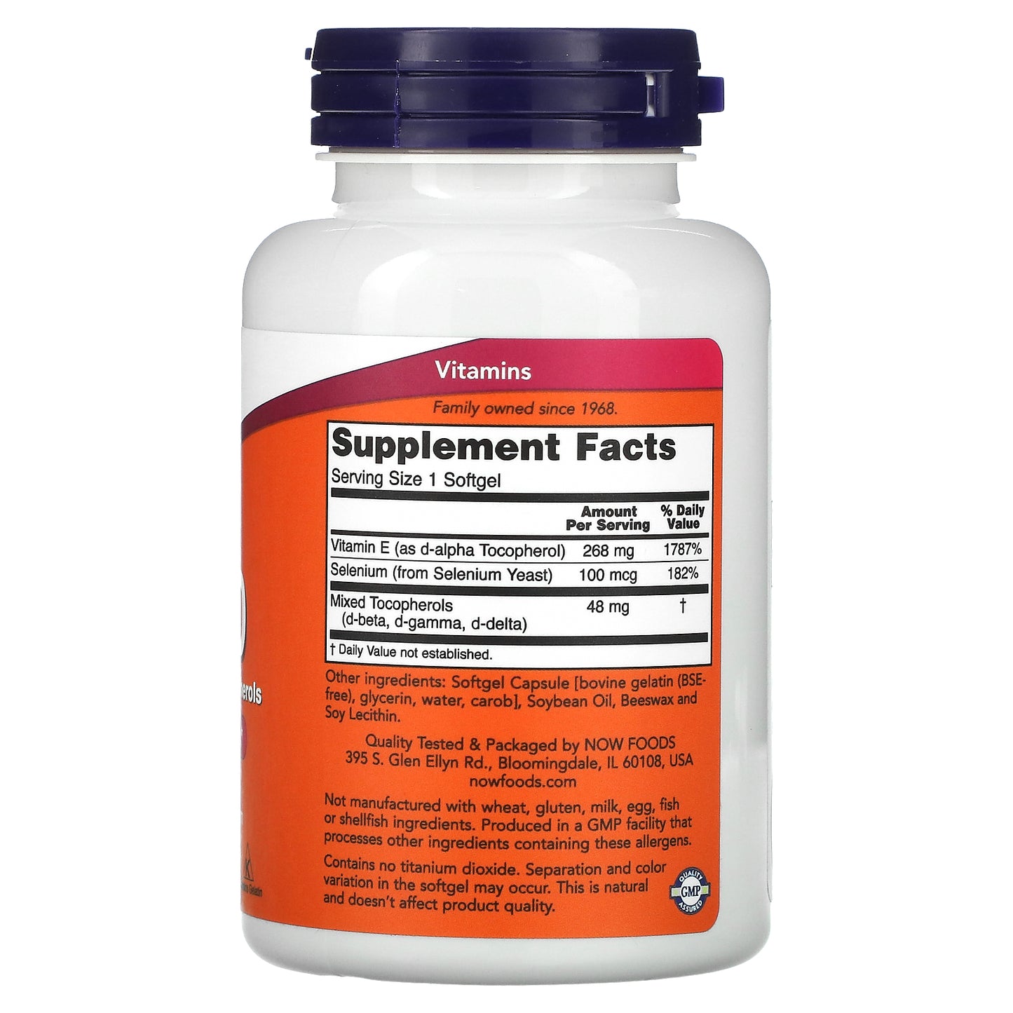 Now Foods, E-400 D-Alpha with Mixed Tocopherols, 268 mg (400 IU), 100 Softgels UPC 733739009067 | HiLife Vitamins