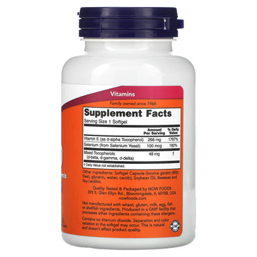 Now Foods, E-400 D-Alpha with Mixed Tocopherols, 268 mg (400 IU), 100 Softgels UPC 733739009067 | HiLife Vitamins