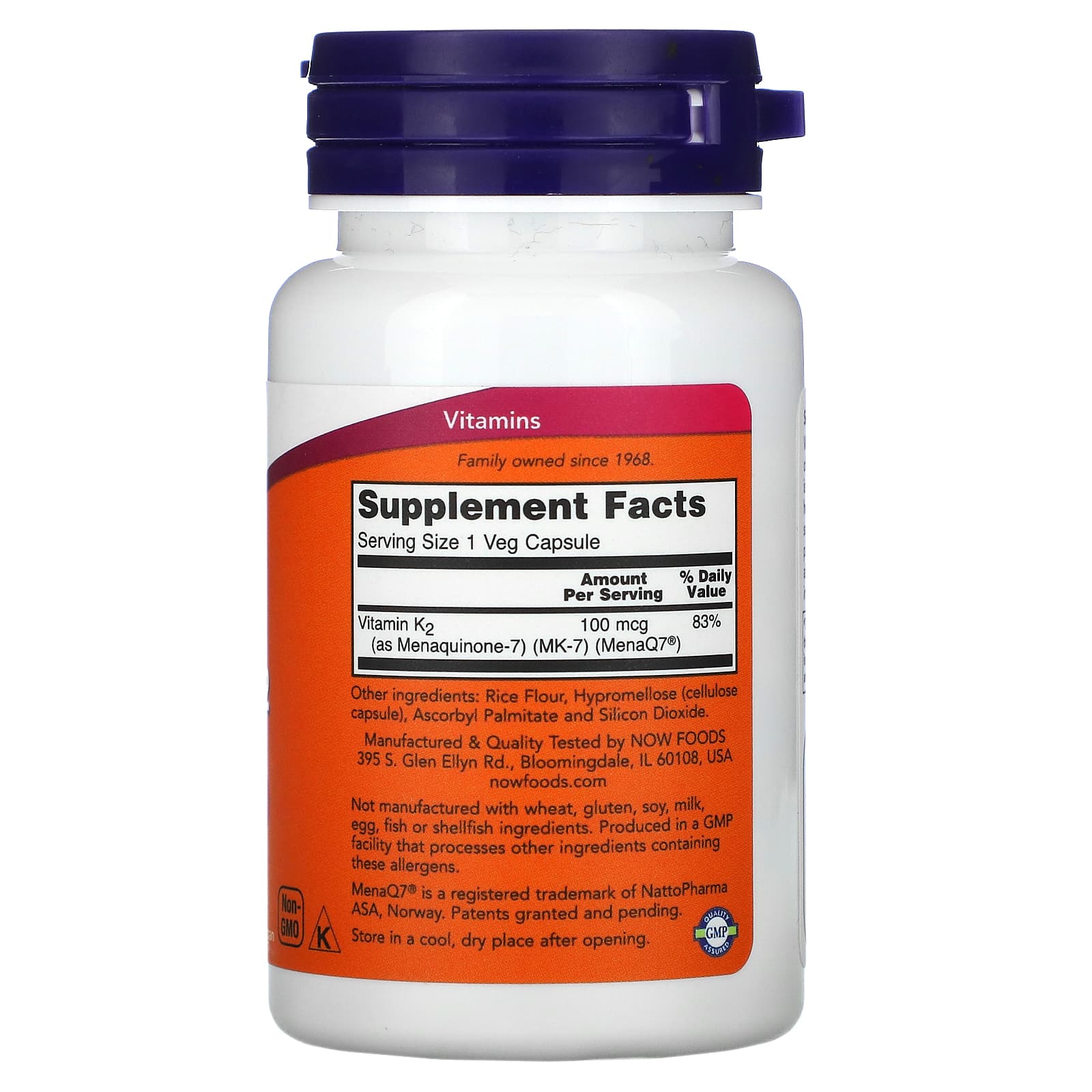 Now Foods, Vitamin K-2 Mk7 100 Mcg, 60 Veg Capsules UPC 733739009920 | HiLife Vitamins