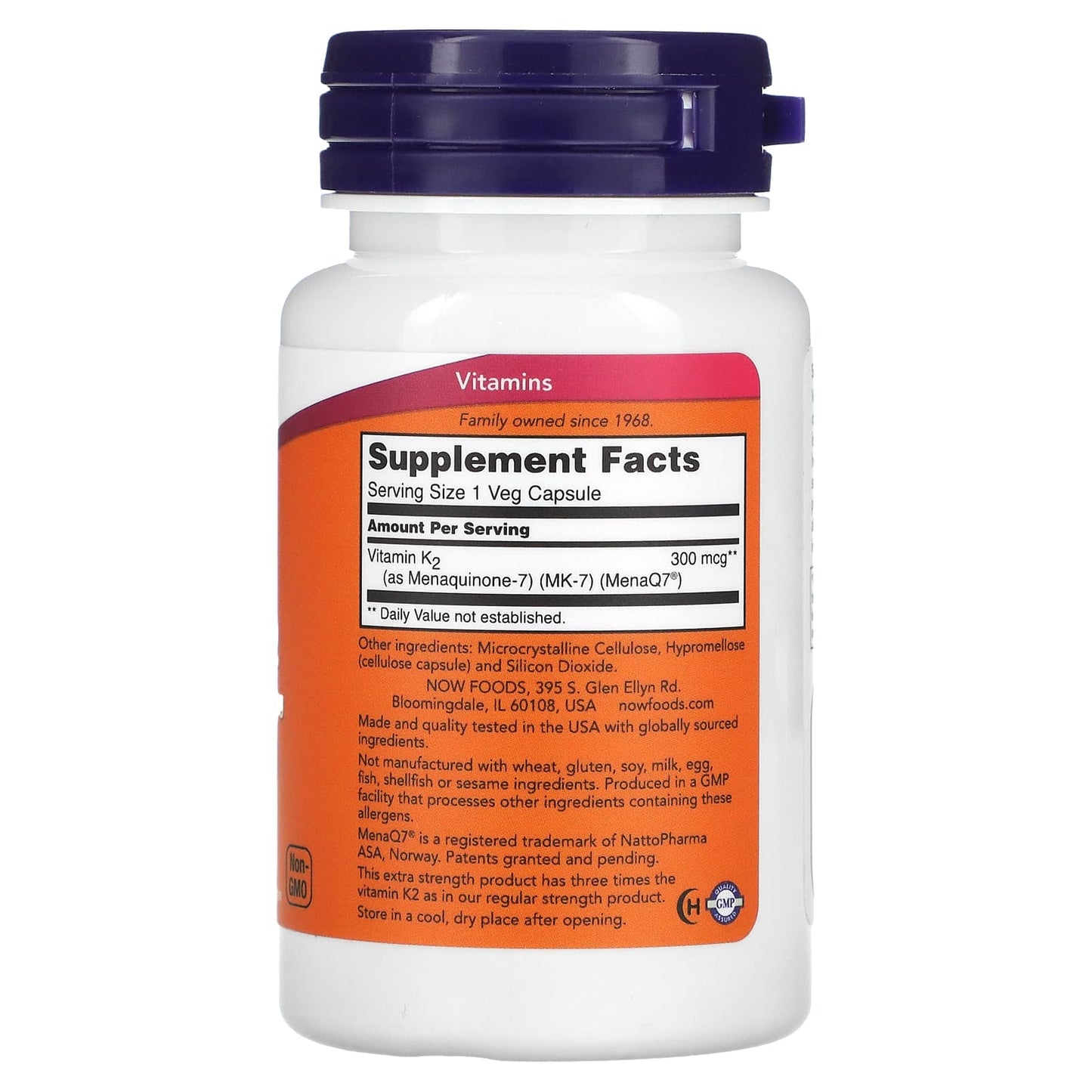 Now Foods, MK-7 Vitamin K-2, Extra Strength, 300 mcg, 60 Veg Capsules UPC 733739009944 | HiLife Vitamins