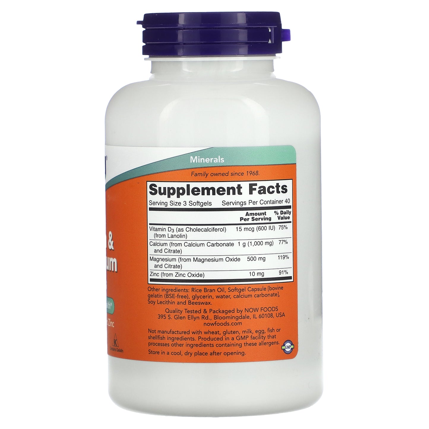 Now Foods, Calcium & Magnesium with Vitamin D-3 and Zinc, 120 Softgels UPC 733739012517 | HiLife Vitamins