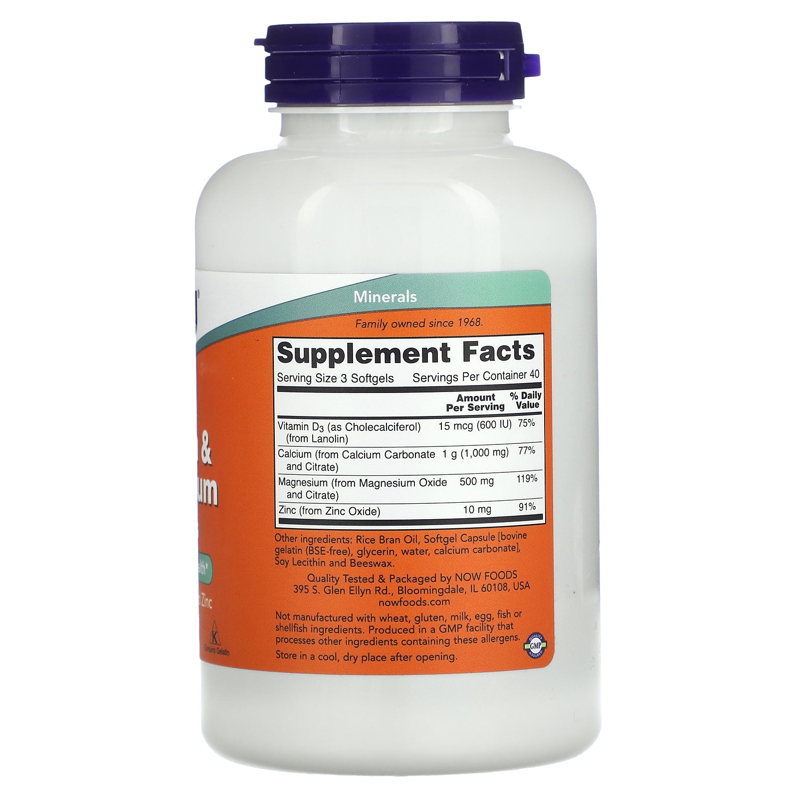 Now Foods, Calcium & Magnesium with Vitamin D-3 and Zinc, 120 Softgels UPC 733739012517 | HiLife Vitamins