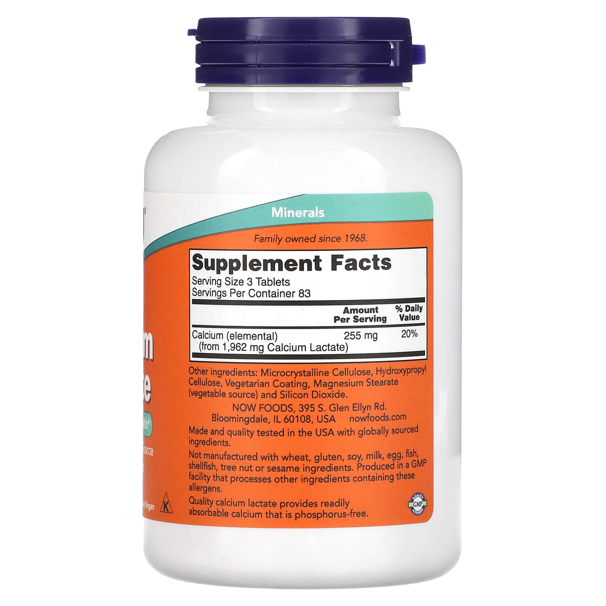 Now Foods, Calcium Lactate, 250 Tablets UPC 733739012609 | Hilife Vitamins