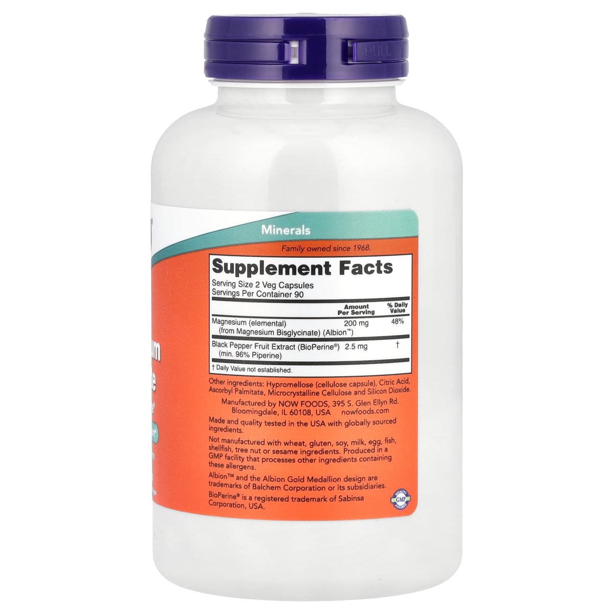 Now Foods, Magnesium Glycinate With BioPerine®, 180 Veg Capsules UPC 733739012876 | Hilife Vitamins