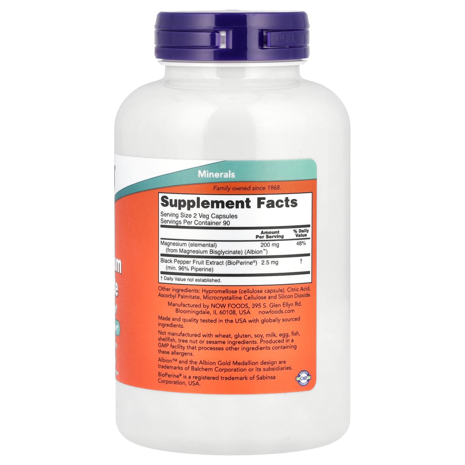 Now Foods, Magnesium Glycinate With BioPerine®, 180 Veg Capsules UPC 733739012876 | HiLife Vitamins