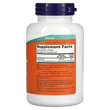 Now Foods, Magnesium Glycinate, 180 Tablets UPC 733739012890 | Hilife Vitamins