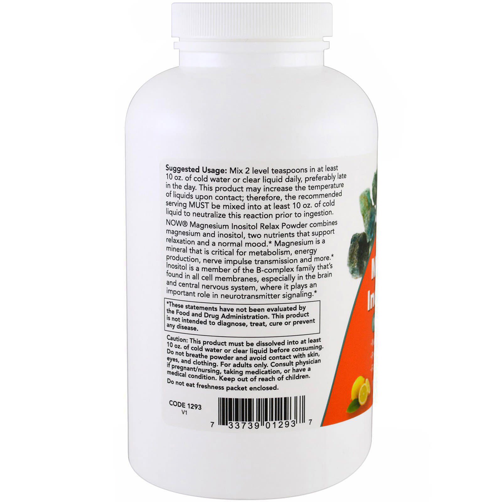 Now Foods, Magnesium Inositol Relax, 16 OZ Powder UPC 733739012937 | HiLife Vitamins