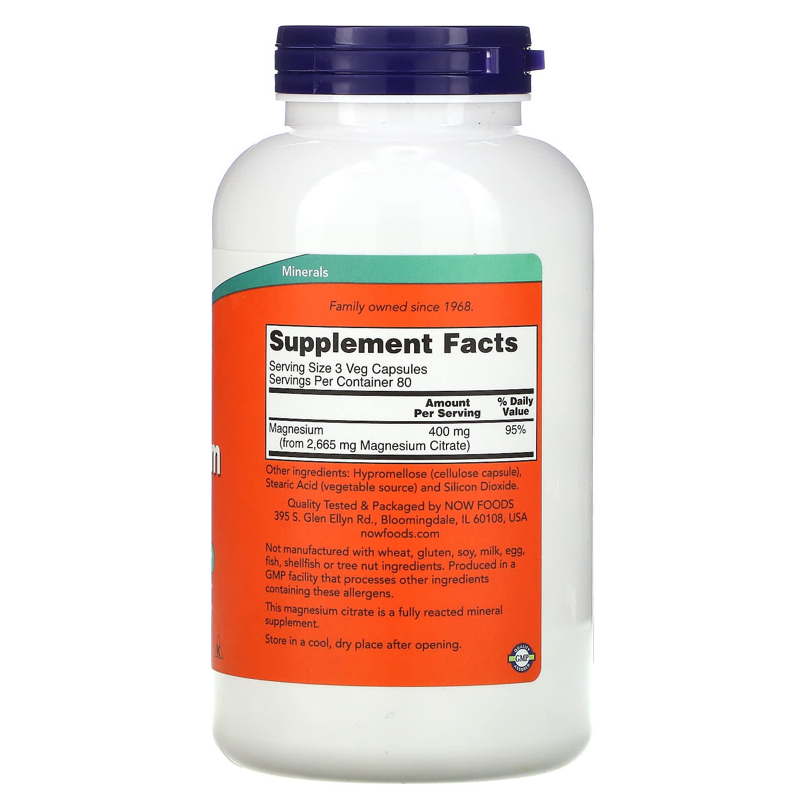 Now Foods, Magnesium Citrate, 240 Veg Capsules UPC 733739012968 | HiLife Vitamins