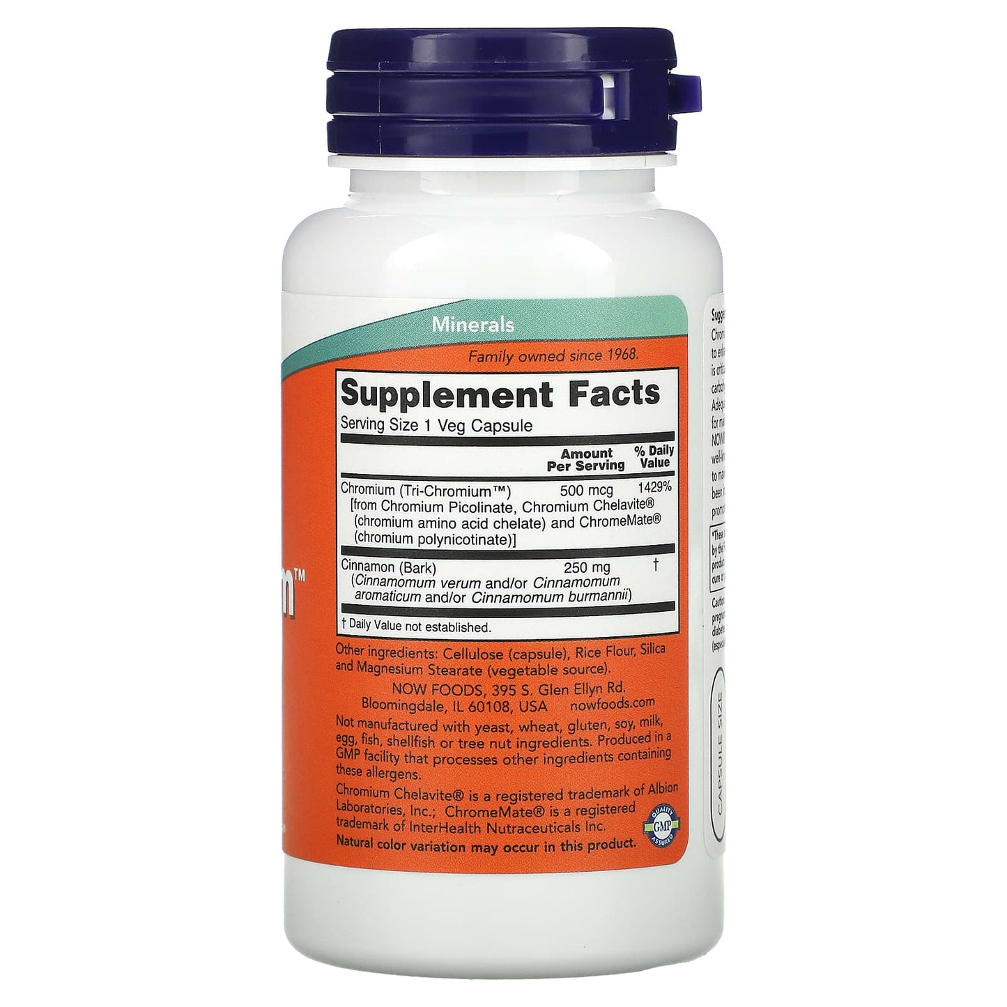 Now Foods, Tri-Chromium 500mcg + Cinnamon, 90 Vegetarian Capsules UPC 733739014283 | HiLife Vitamins