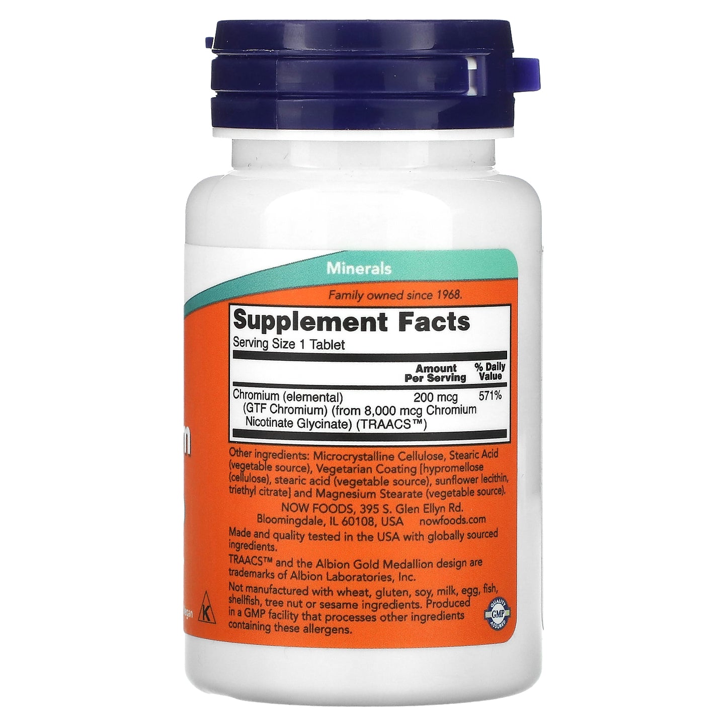Now Foods, GTF Chromium, 200 mcg, 100 Tablets UPC 733739014306 | HiLife Vitamins