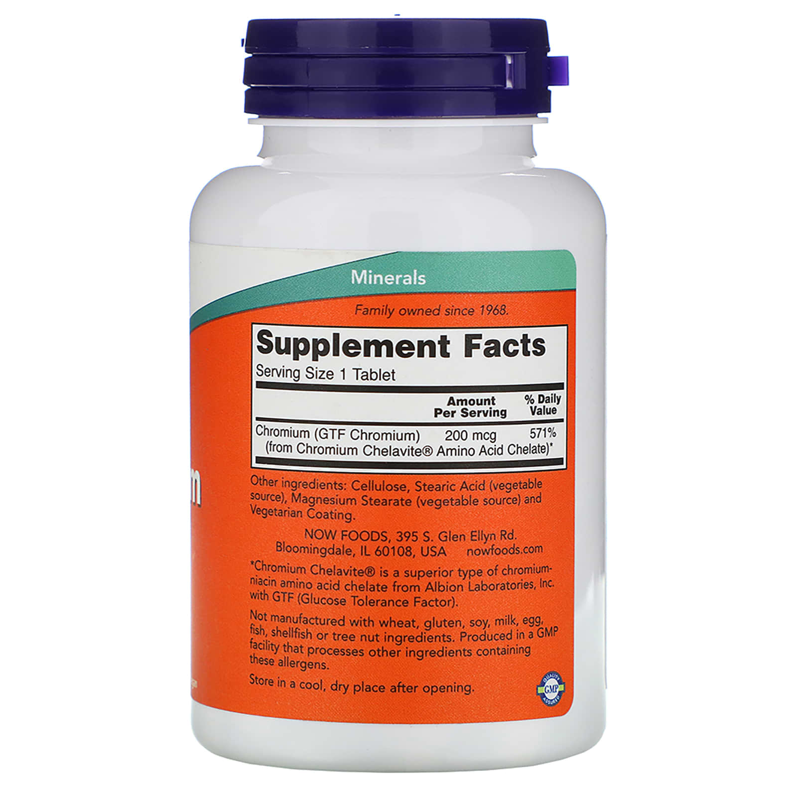 Now Foods, GTF Chromium, 200 mcg, 250 Tablets UPC 733739014320 | HiLife Vitamins